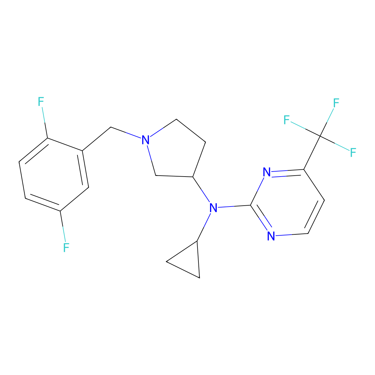 N-cyclopropyl-N-{1-[(2,5-difluorophenyl)methyl]pyrrolidin-3-yl}-4-(trifluoromethyl)pyrimidin-2-amine molecular structure, CAS 3030818-42-6