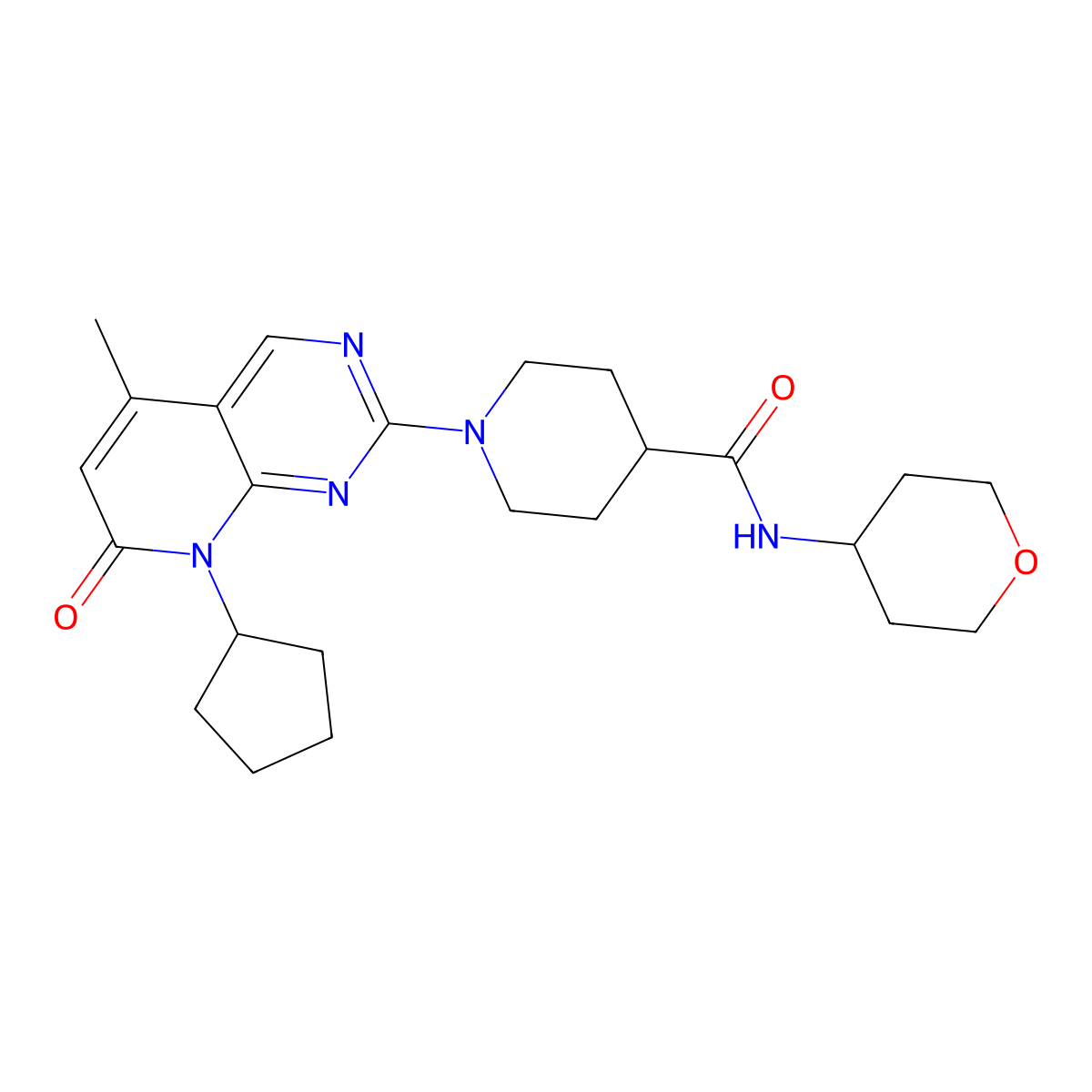1-{8-cyclopentyl-5-methyl-7-oxo-7H,8H-pyrido[2,3-d]pyrimidin-2-yl}-N-(oxan-4-yl)piperidine-4-carboxamide molecular structure, CAS 3030818-45-9
