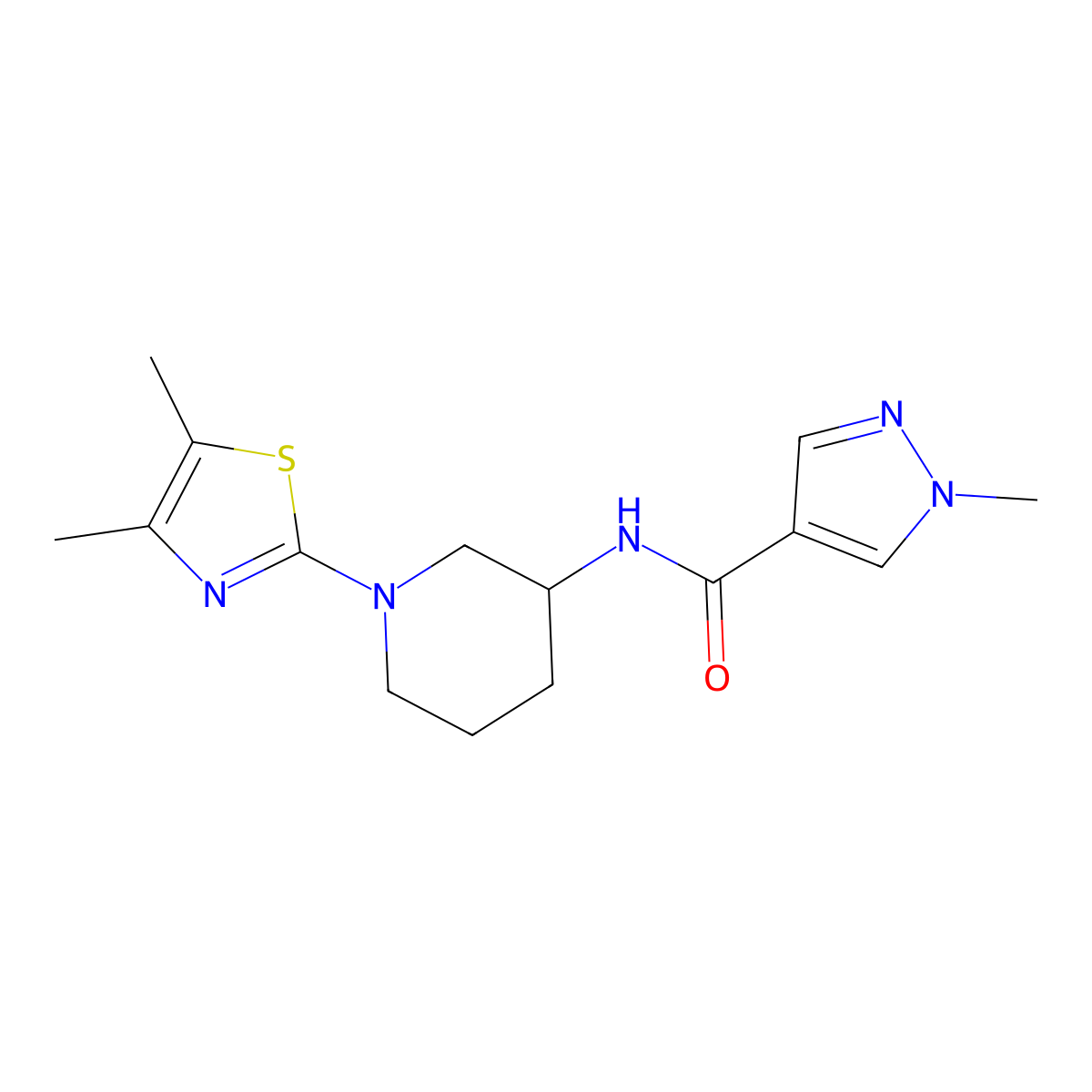 N-[1-(4,5-dimethyl-1,3-thiazol-2-yl)piperidin-3-yl]-1-methyl-1H-pyrazole-4-carboxamide molecular structure, CAS 3030818-48-2
