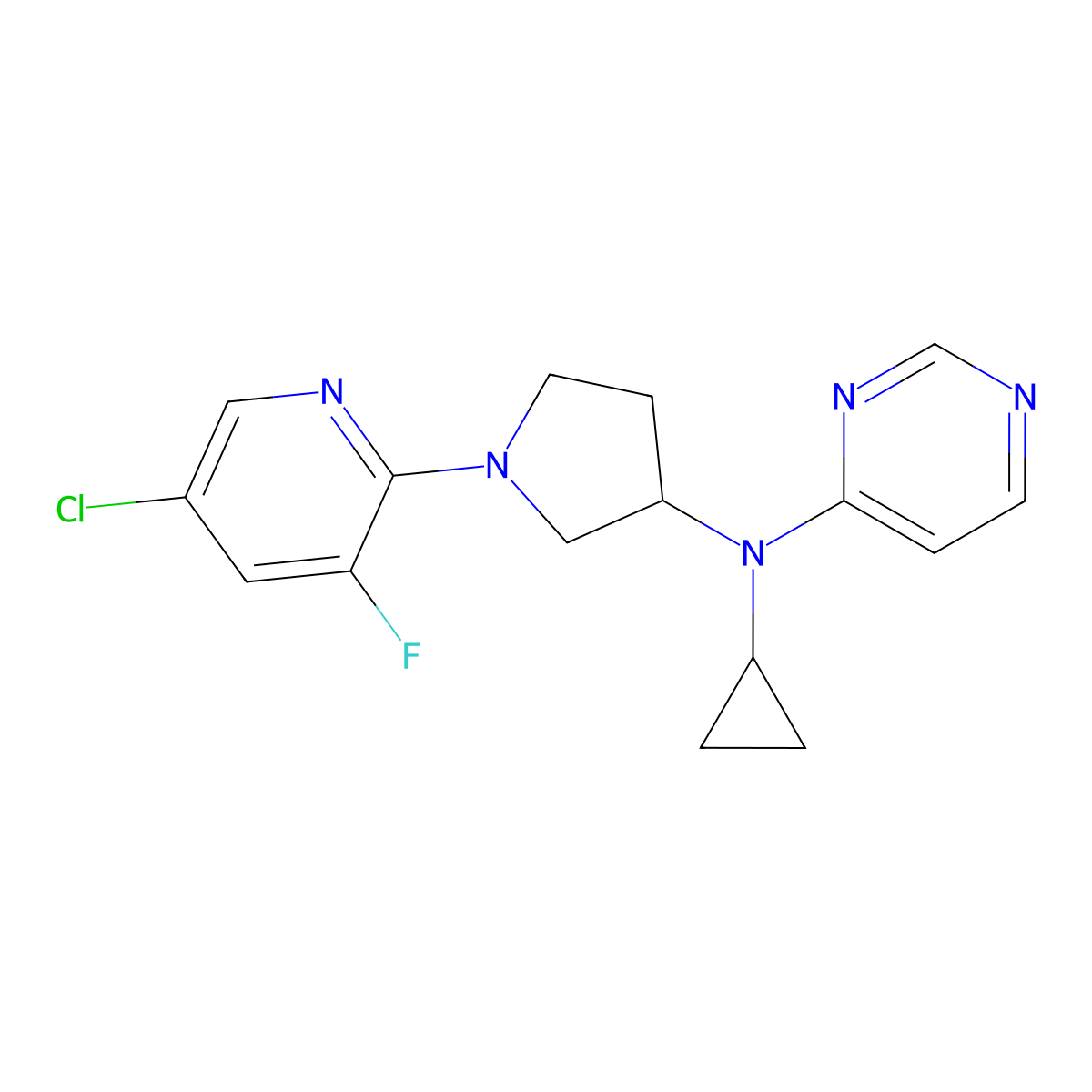 N-[1-(5-chloro-3-fluoropyridin-2-yl)pyrrolidin-3-yl]-N-cyclopropylpyrimidin-4-amine molecular structure, CAS 3030818-49-3