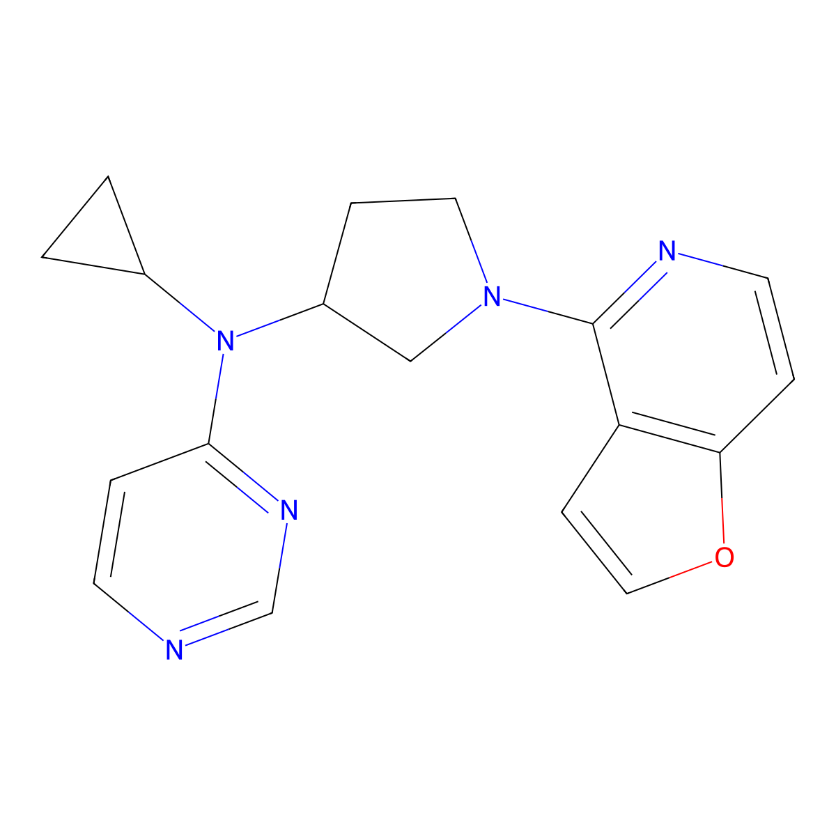 N-cyclopropyl-N-(1-{furo[3,2-c]pyridin-4-yl}pyrrolidin-3-yl)pyrimidin-4-amine molecular structure, CAS 3030818-51-7