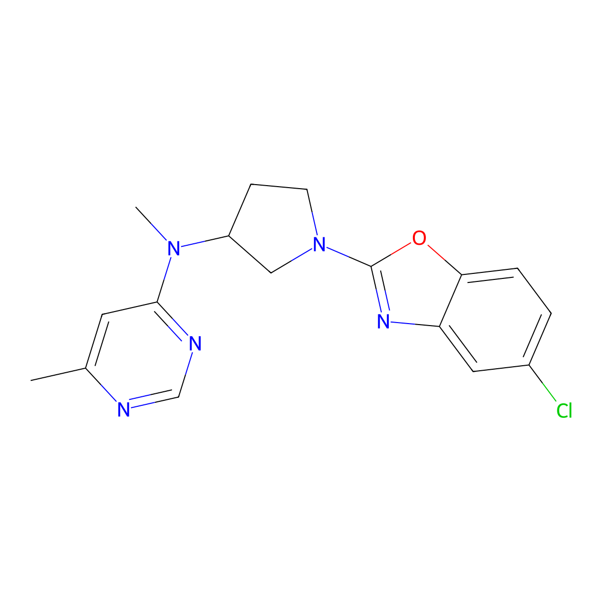 N-[1-(5-chloro-1,3-benzoxazol-2-yl)pyrrolidin-3-yl]-N,6-dimethylpyrimidin-4-amine molecular structure, CAS 3030818-61-9