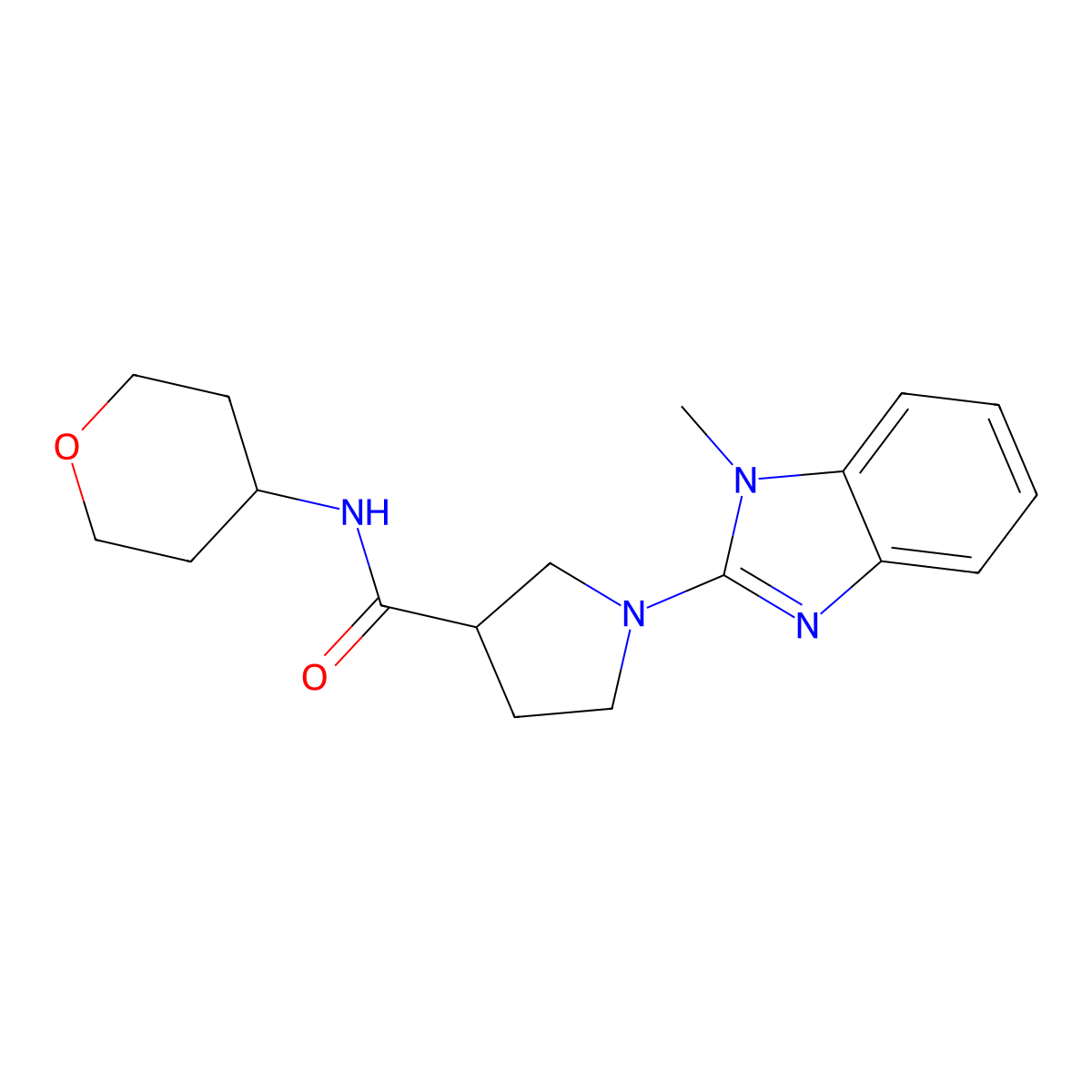1-(1-methyl-1H-1,3-benzodiazol-2-yl)-N-(oxan-4-yl)pyrrolidine-3-carboxamide molecular structure, CAS 3030818-64-2