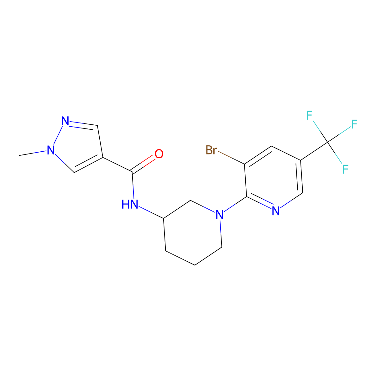 N-[1-[3-bromo-5-(trifluoromethyl)pyridin-2-yl]piperidin-3-yl]-1-methylpyrazole-4-carboxamide molecular structure, CAS 3030818-65-3