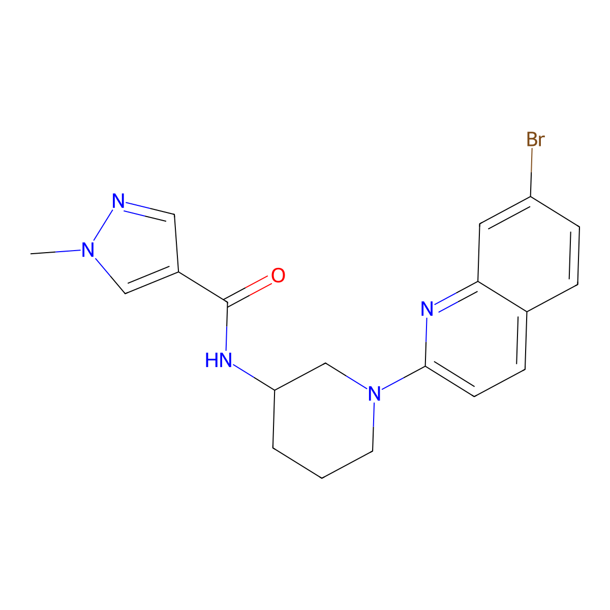 N-[1-(7-bromoquinolin-2-yl)piperidin-3-yl]-1-methyl-1H-pyrazole-4-carboxamide molecular structure, CAS 3030818-69-7