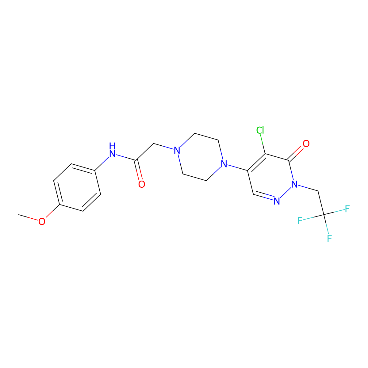 2-{4-[5-chloro-6-oxo-1-(2,2,2-trifluoroethyl)-1,6-dihydropyridazin-4-yl]piperazin-1-yl}-N-(4-methoxyphenyl)acetamide molecular structure, CAS 3030818-76-6