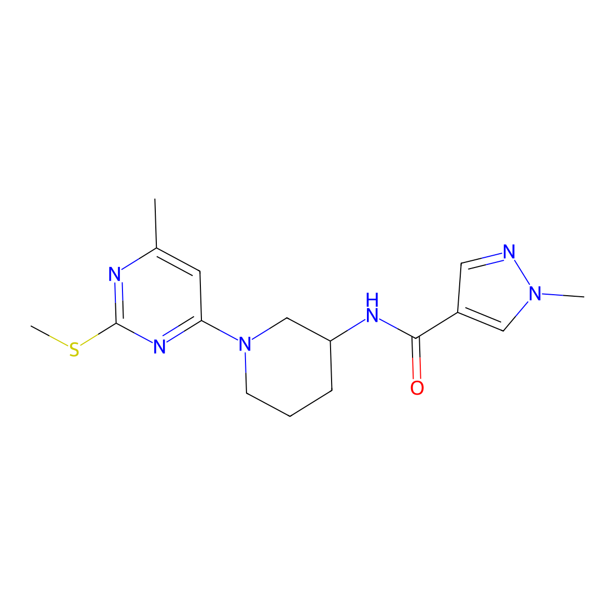 1-methyl-N-{1-[6-methyl-2-(methylsulfanyl)pyrimidin-4-yl]piperidin-3-yl}-1H-pyrazole-4-carboxamide molecular structure, CAS 3030818-78-8