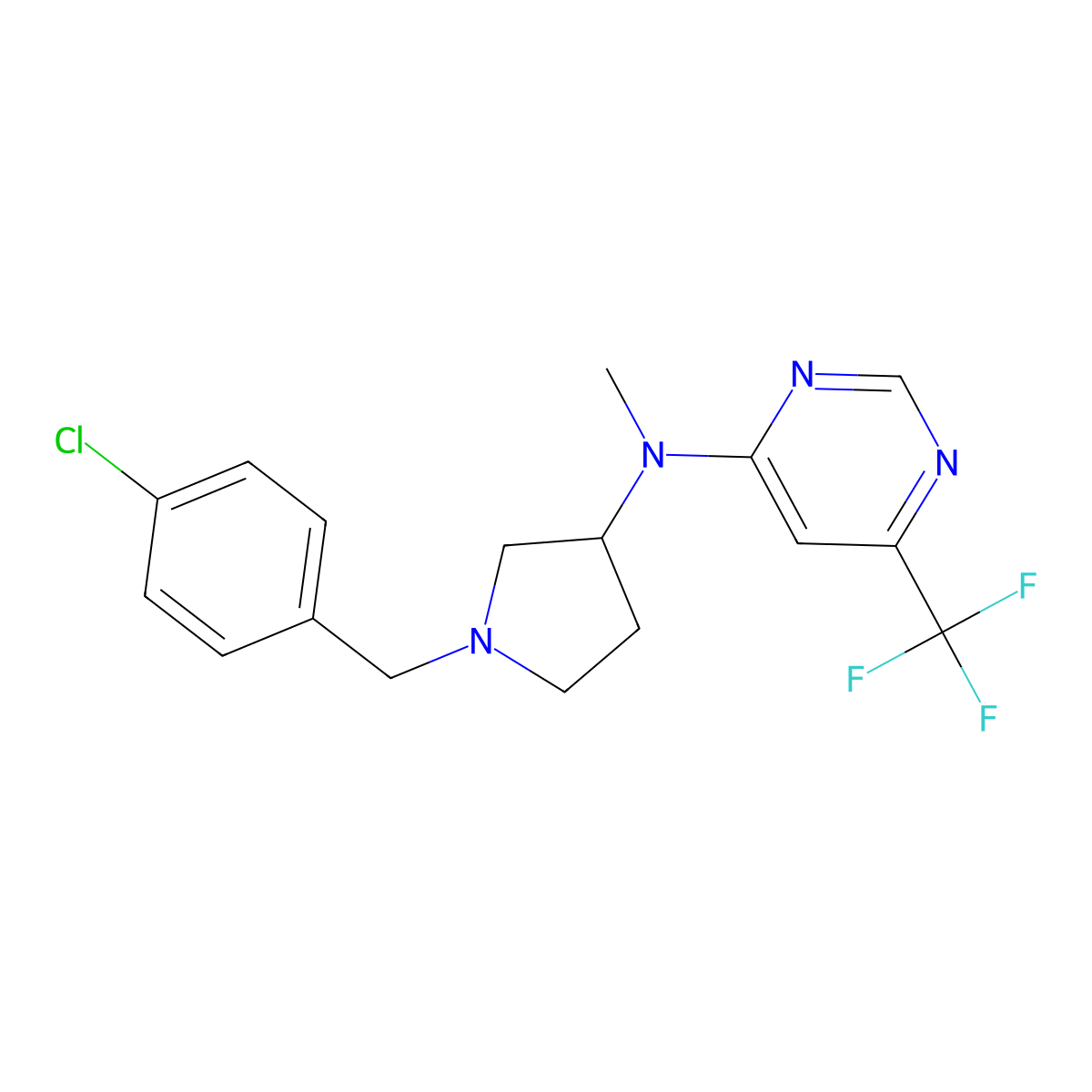 N-{1-[(4-chlorophenyl)methyl]pyrrolidin-3-yl}-N-methyl-6-(trifluoromethyl)pyrimidin-4-amine molecular structure, CAS 3030818-79-9