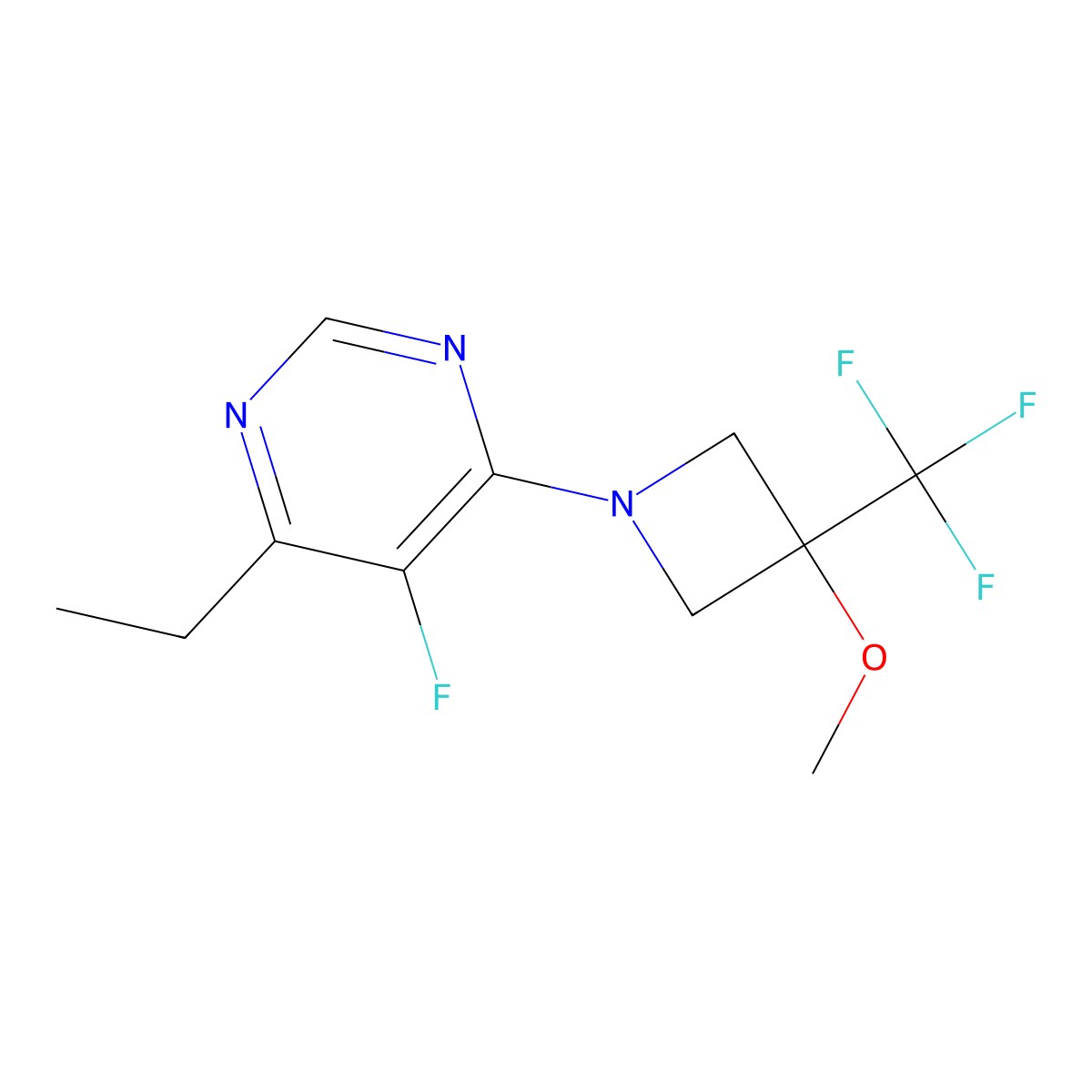 4-Ethyl-5-fluoro-6-[3-methoxy-3-(trifluoromethyl)azetidin-1-yl]pyrimidine molecular structure, CAS 3030818-81-3