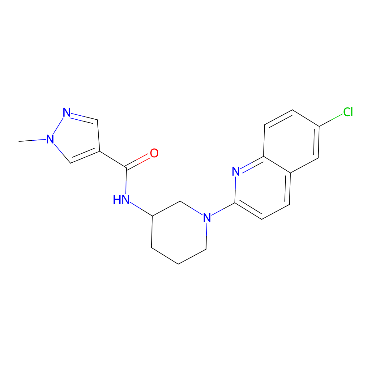 N-[1-(6-chloroquinolin-2-yl)piperidin-3-yl]-1-methyl-1H-pyrazole-4-carboxamide molecular structure, CAS 3030818-83-5