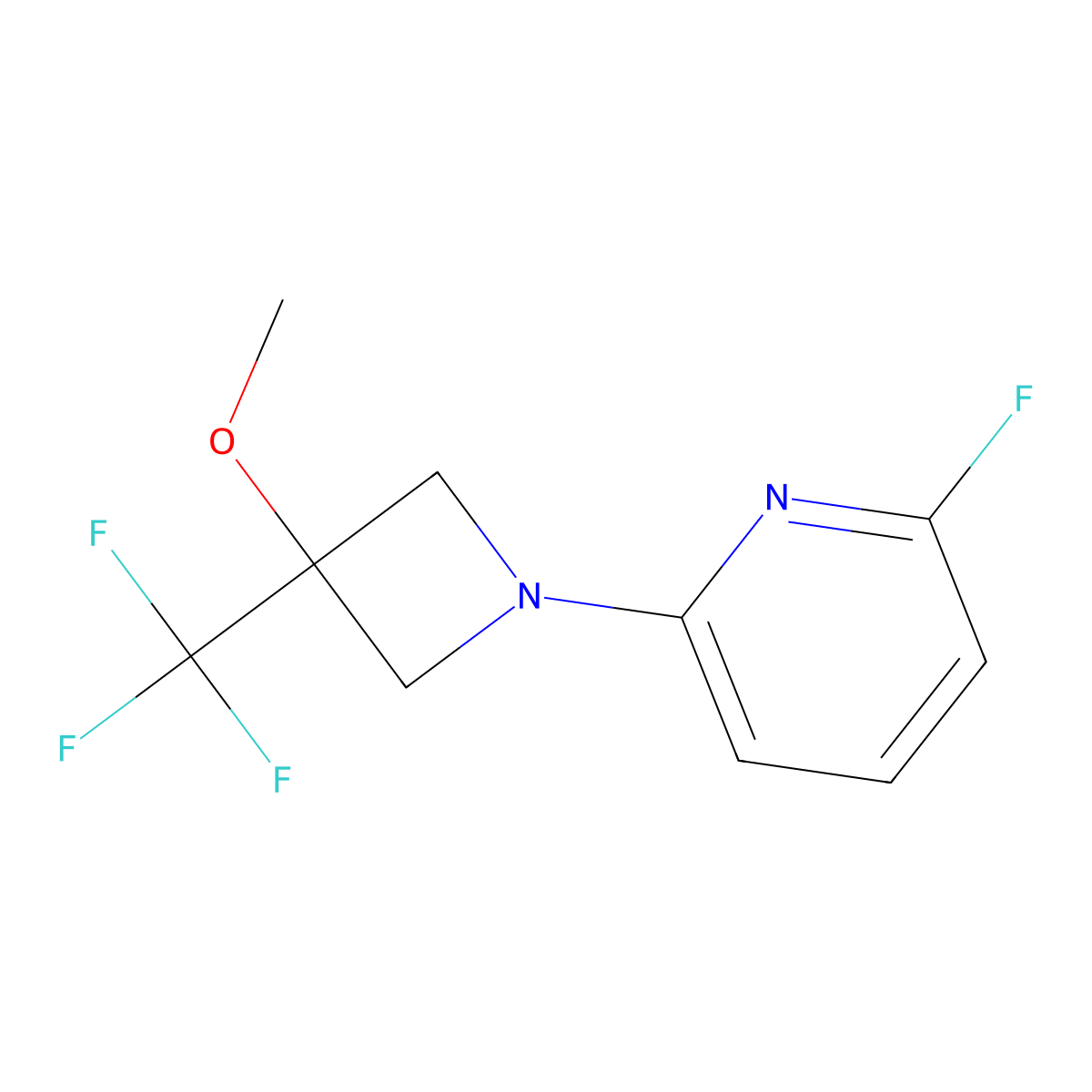 2-Fluoro-6-[3-methoxy-3-(trifluoromethyl)azetidin-1-yl]pyridine molecular structure, CAS 3030818-85-7