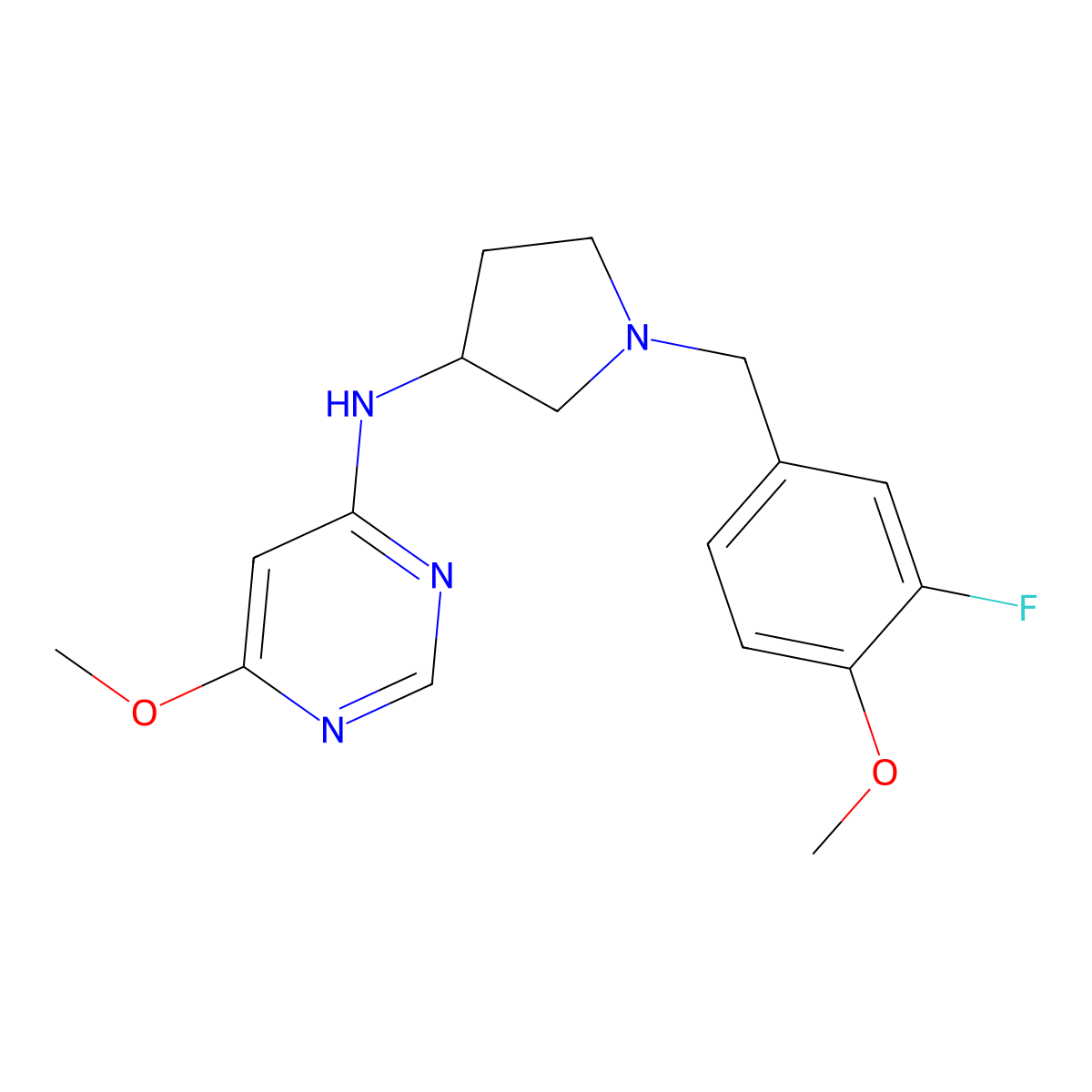 N-{1-[(3-fluoro-4-methoxyphenyl)methyl]pyrrolidin-3-yl}-6-methoxypyrimidin-4-amine molecular structure, CAS 3030818-88-0