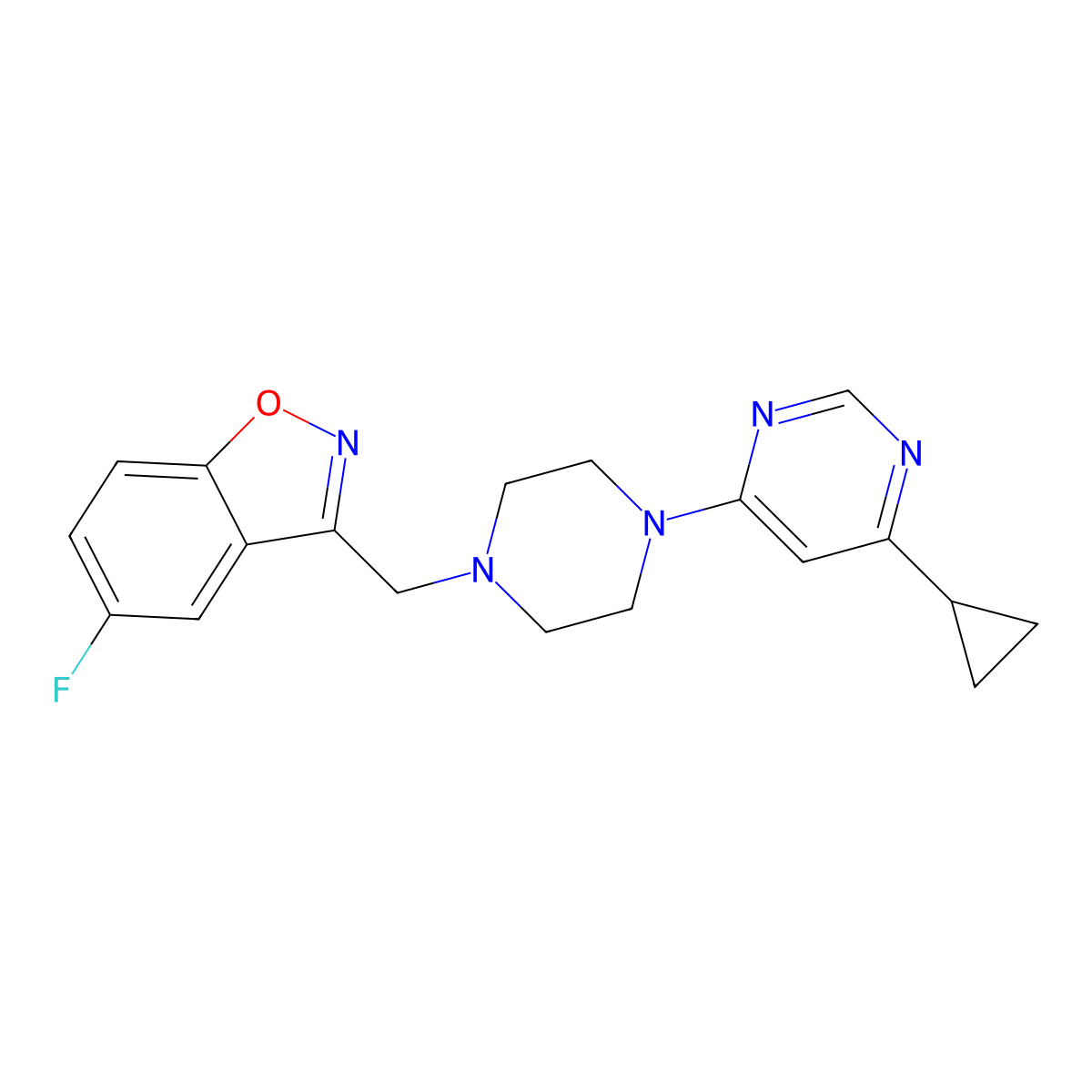 3-{[4-(6-Cyclopropylpyrimidin-4-yl)piperazin-1-yl]methyl}-5-fluoro-1,2-benzoxazole molecular structure, CAS 3030818-89-1