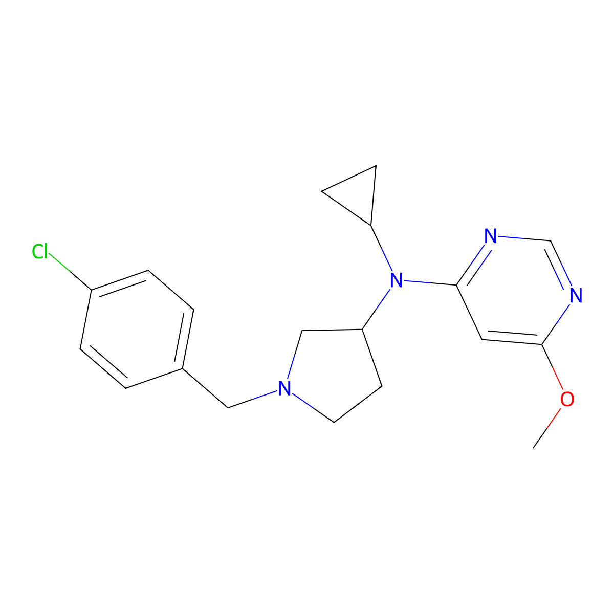 N-{1-[(4-chlorophenyl)methyl]pyrrolidin-3-yl}-N-cyclopropyl-6-methoxypyrimidin-4-amine molecular structure, CAS 3030818-92-6