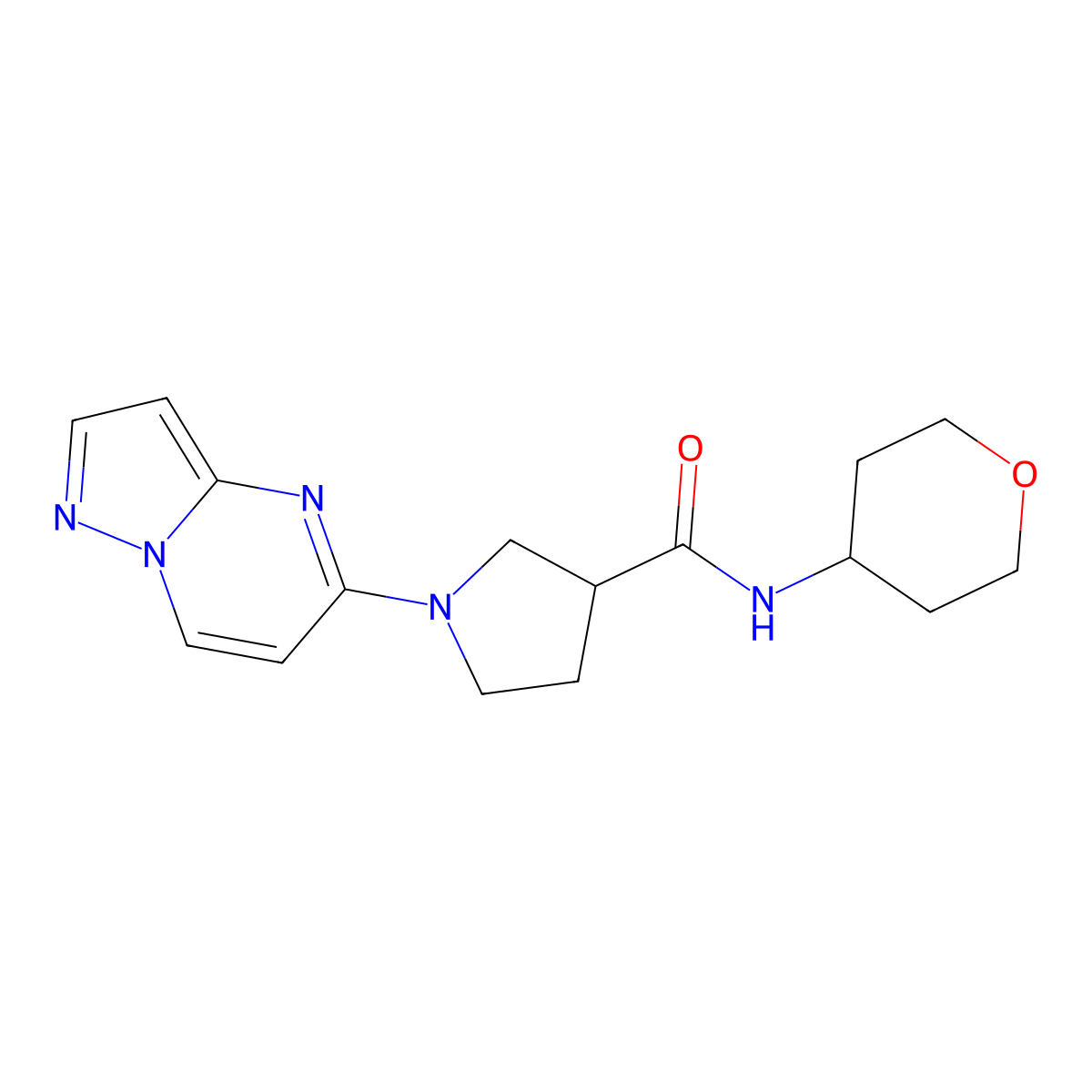 N-(oxan-4-yl)-1-{pyrazolo[1,5-a]pyrimidin-5-yl}pyrrolidine-3-carboxamide molecular structure, CAS 3030818-93-7