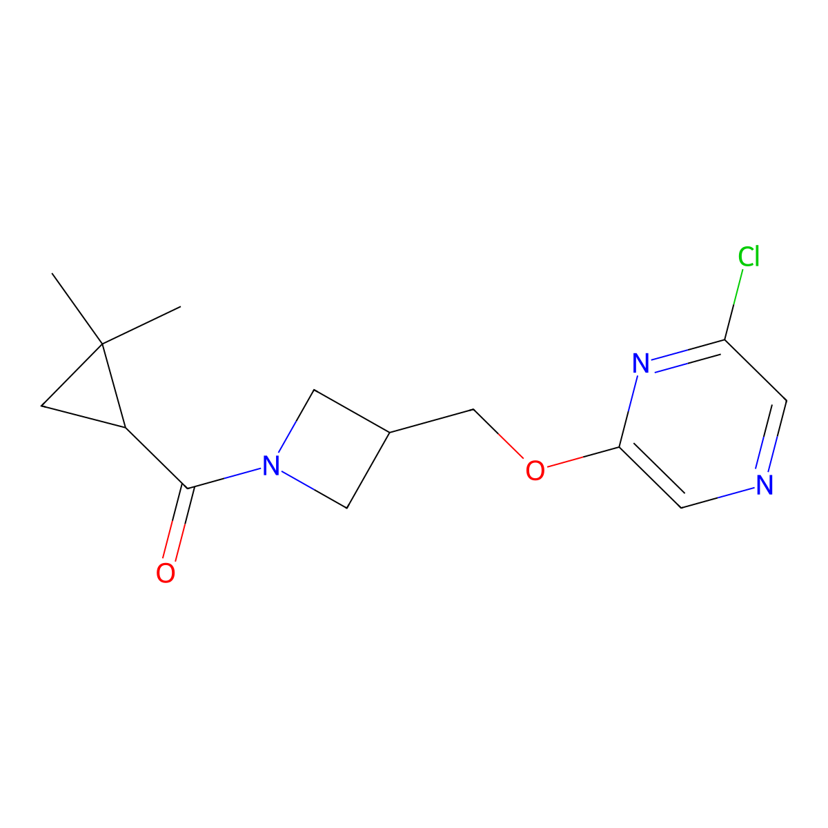 2-Chloro-6-{[1-(2,2-dimethylcyclopropanecarbonyl)azetidin-3-yl]methoxy}pyrazine molecular structure, CAS 3030818-94-8
