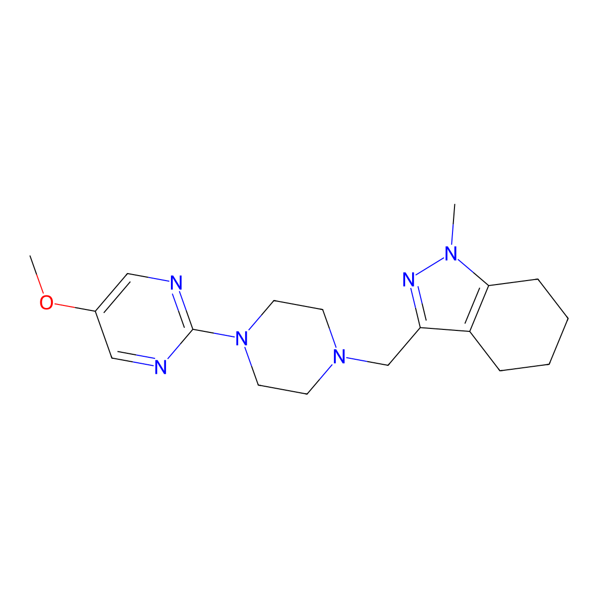 3-{[4-(5-methoxypyrimidin-2-yl)piperazin-1-yl]methyl}-1-methyl-4,5,6,7-tetrahydro-1H-indazole molecular structure, CAS 3030818-95-9