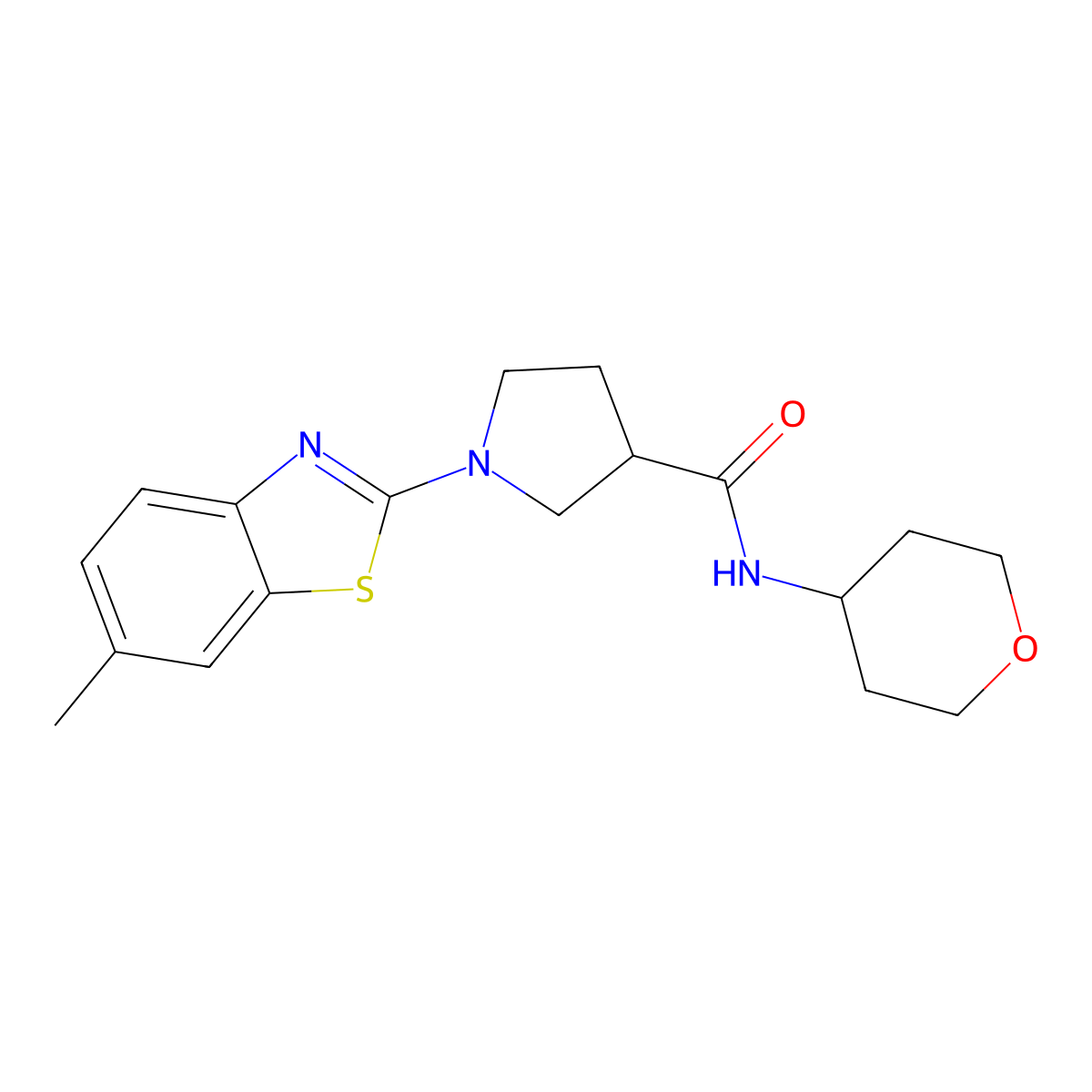 1-(6-methyl-1,3-benzothiazol-2-yl)-N-(oxan-4-yl)pyrrolidine-3-carboxamide molecular structure, CAS 3030818-97-1