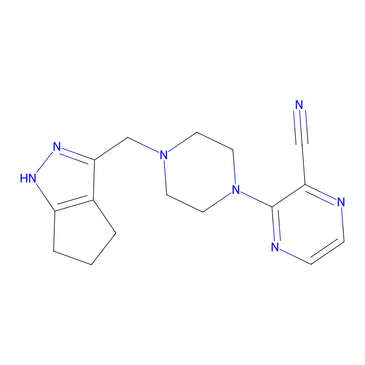 3-[4-({1H,4H,5H,6H-cyclopenta[c]pyrazol-3-yl}methyl)piperazin-1-yl]pyrazine-2-carbonitrile molecular structure, CAS 3030818-99-3