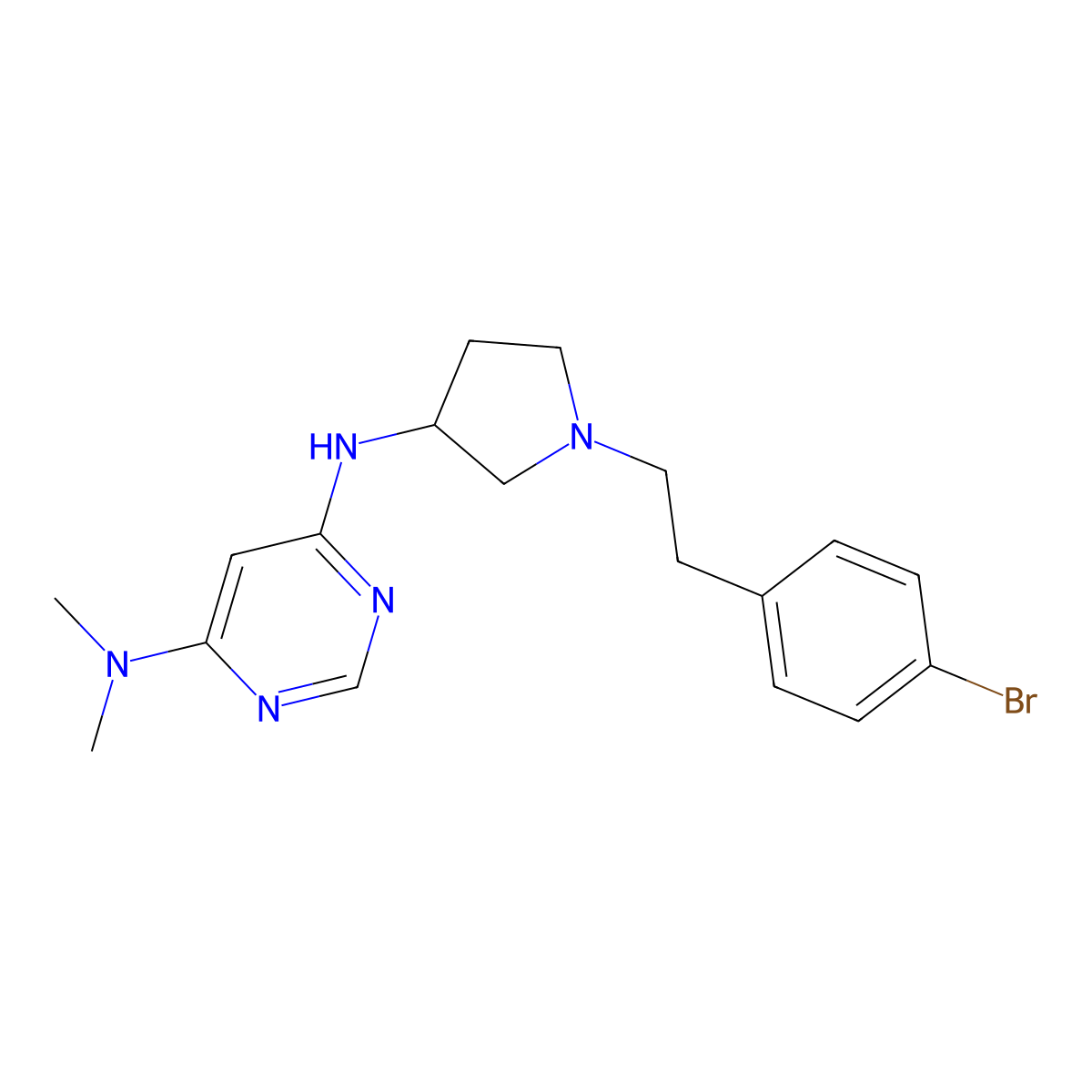 N6-{1-[2-(4-bromophenyl)ethyl]pyrrolidin-3-yl}-N4,N4-dimethylpyrimidine-4,6-diamine molecular structure, CAS 3030819-00-9