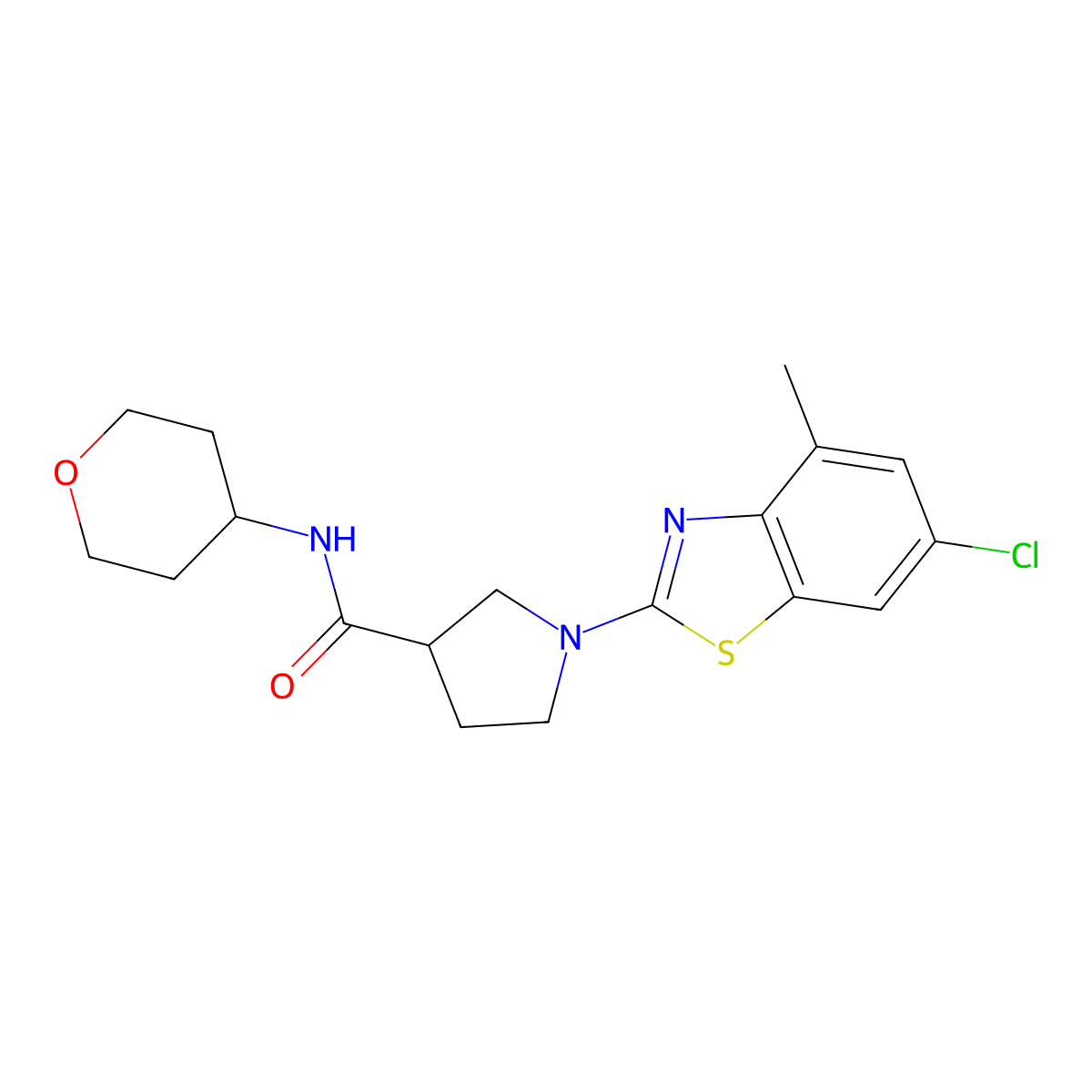 1-(6-chloro-4-methyl-1,3-benzothiazol-2-yl)-N-(oxan-4-yl)pyrrolidine-3-carboxamide molecular structure, CAS 3030819-01-0