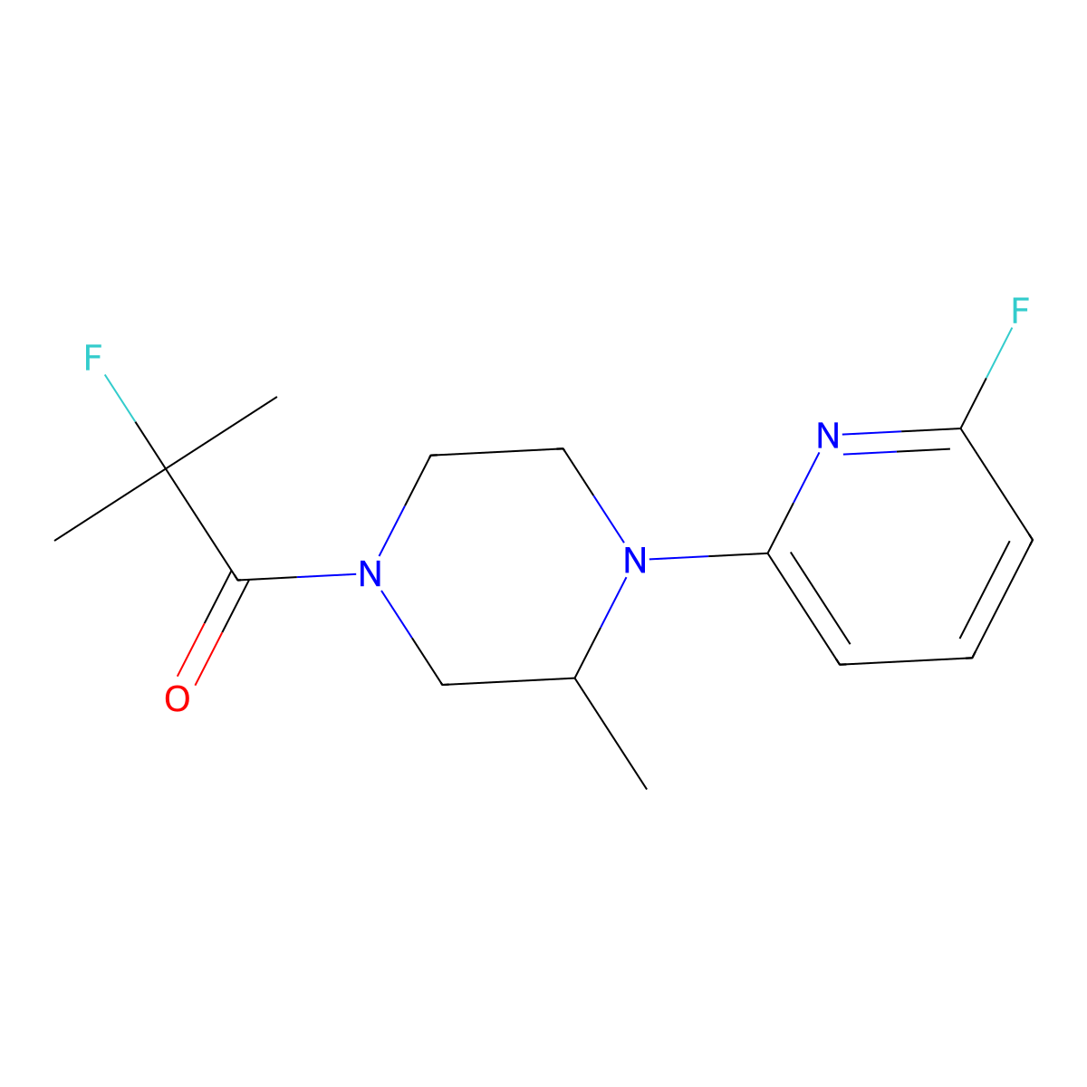 2-Fluoro-1-[4-(6-fluoropyridin-2-yl)-3-methylpiperazin-1-yl]-2-methylpropan-1-one molecular structure, CAS 3030819-03-2