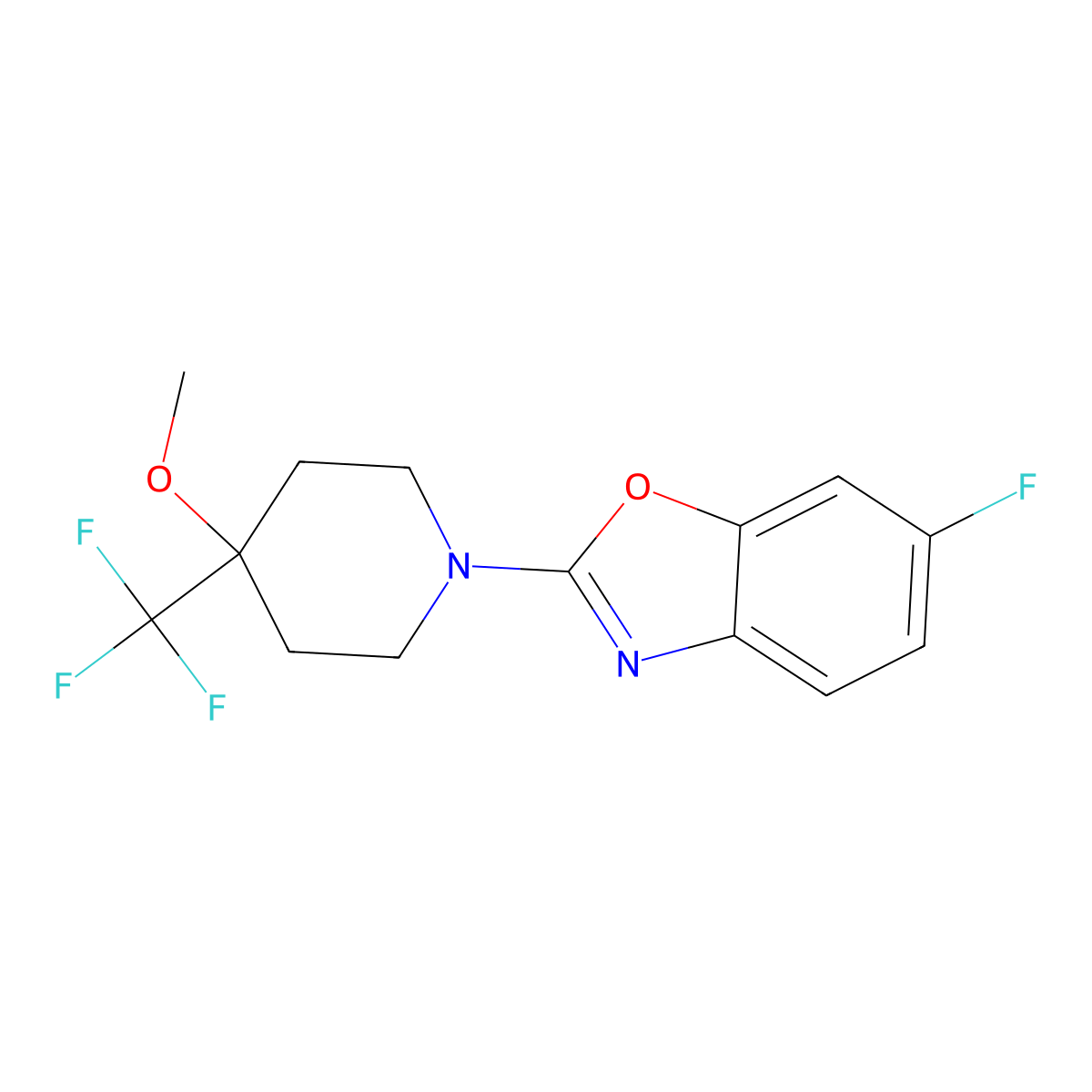 6-Fluoro-2-[4-methoxy-4-(trifluoromethyl)piperidin-1-yl]-1,3-benzoxazole molecular structure, CAS 3030819-06-5