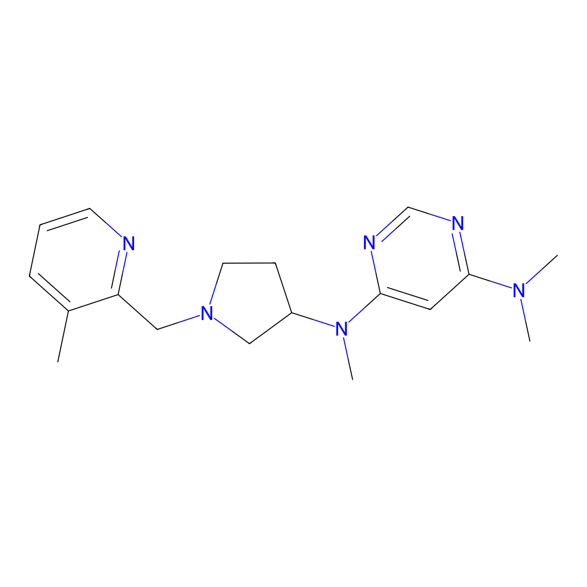 N4,N4,N6-trimethyl-N6-{1-[(3-methylpyridin-2-yl)methyl]pyrrolidin-3-yl}pyrimidine-4,6-diamine molecular structure, CAS 3030819-13-4