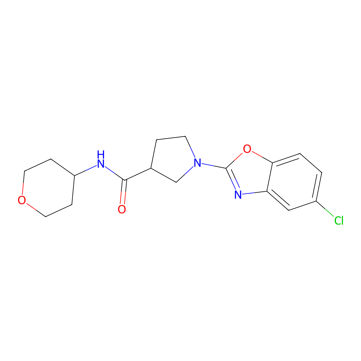 1-(5-chloro-1,3-benzoxazol-2-yl)-N-(oxan-4-yl)pyrrolidine-3-carboxamide molecular structure, CAS 3030819-15-6