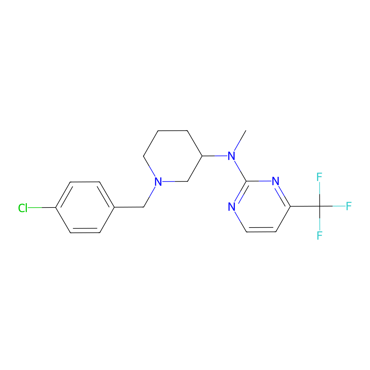N-{1-[(4-chlorophenyl)methyl]piperidin-3-yl}-N-methyl-4-(trifluoromethyl)pyrimidin-2-amine molecular structure, CAS 3030819-20-3