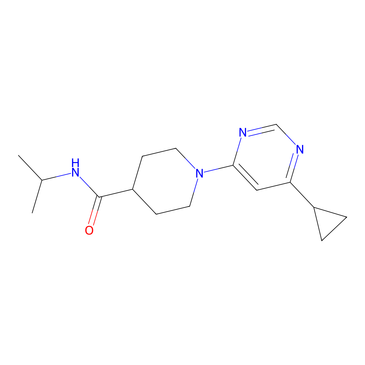 1-(6-cyclopropylpyrimidin-4-yl)-N-(propan-2-yl)piperidine-4-carboxamide molecular structure, CAS 3030819-21-4
