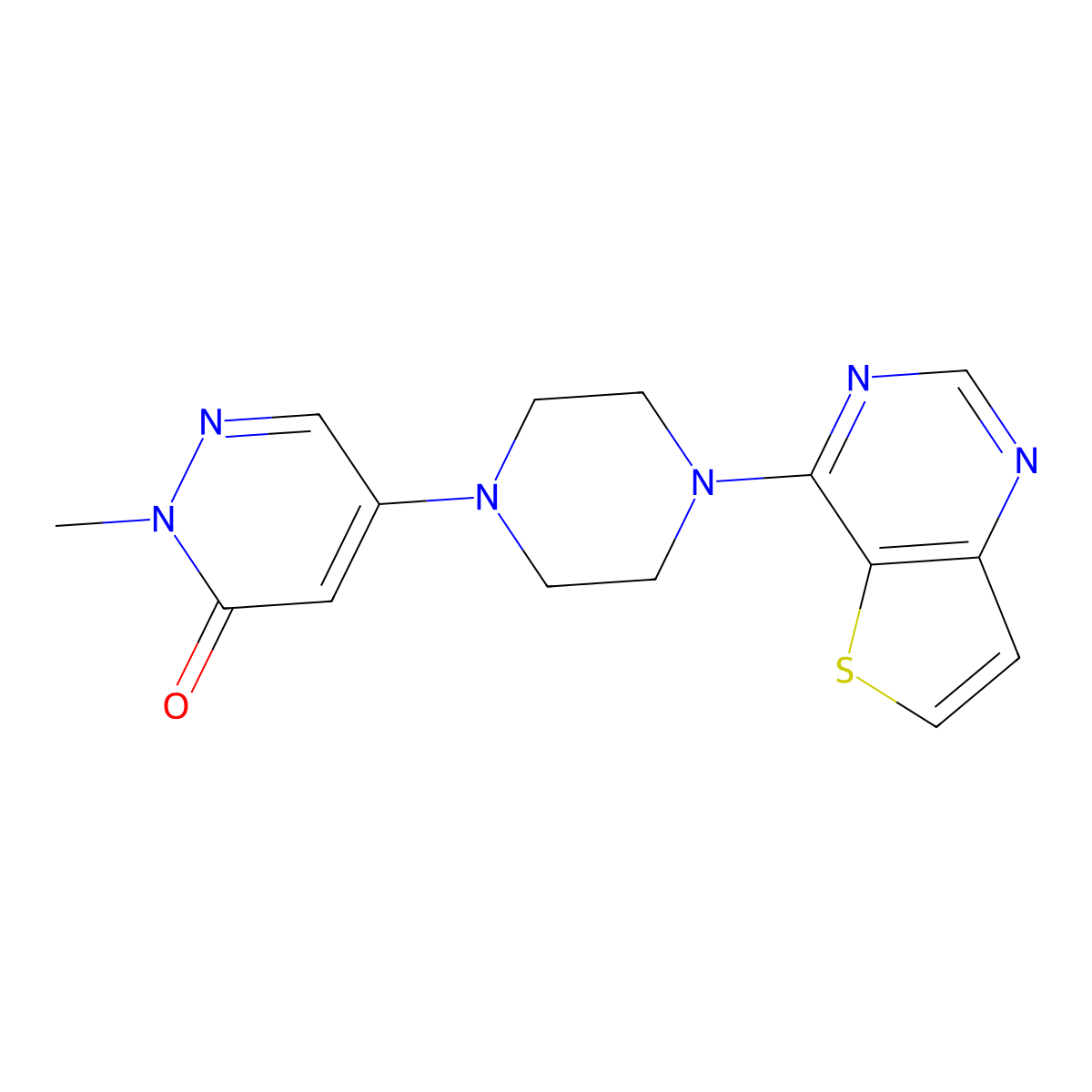 2-Methyl-5-(4-{thieno[3,2-d]pyrimidin-4-yl}piperazin-1-yl)-2,3-dihydropyridazin-3-one molecular structure, CAS 3030819-30-5