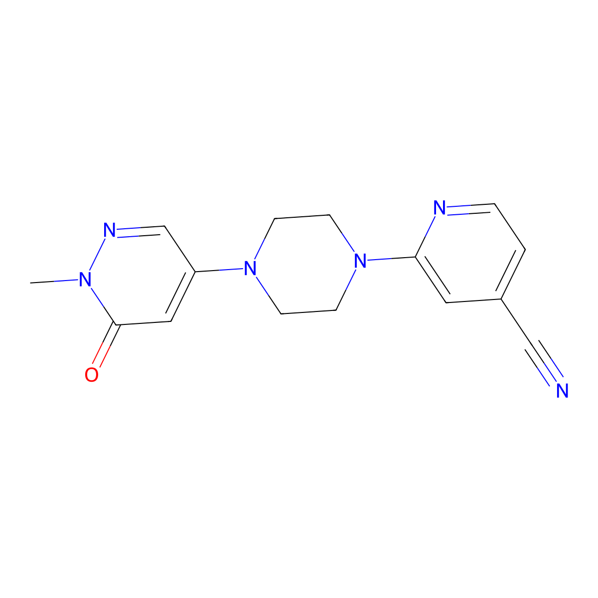 2-[4-(1-Methyl-6-oxo-1,6-dihydropyridazin-4-yl)piperazin-1-yl]pyridine-4-carbonitrile molecular structure, CAS 3030819-43-0