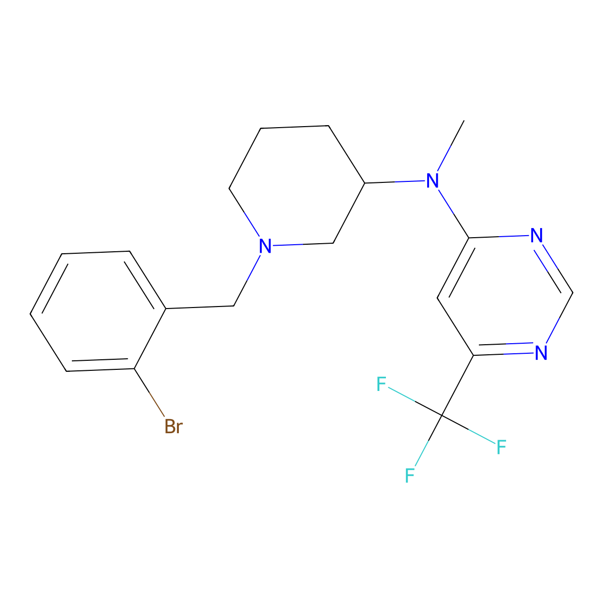 N-{1-[(2-bromophenyl)methyl]piperidin-3-yl}-N-methyl-6-(trifluoromethyl)pyrimidin-4-amine molecular structure, CAS 3030819-66-7