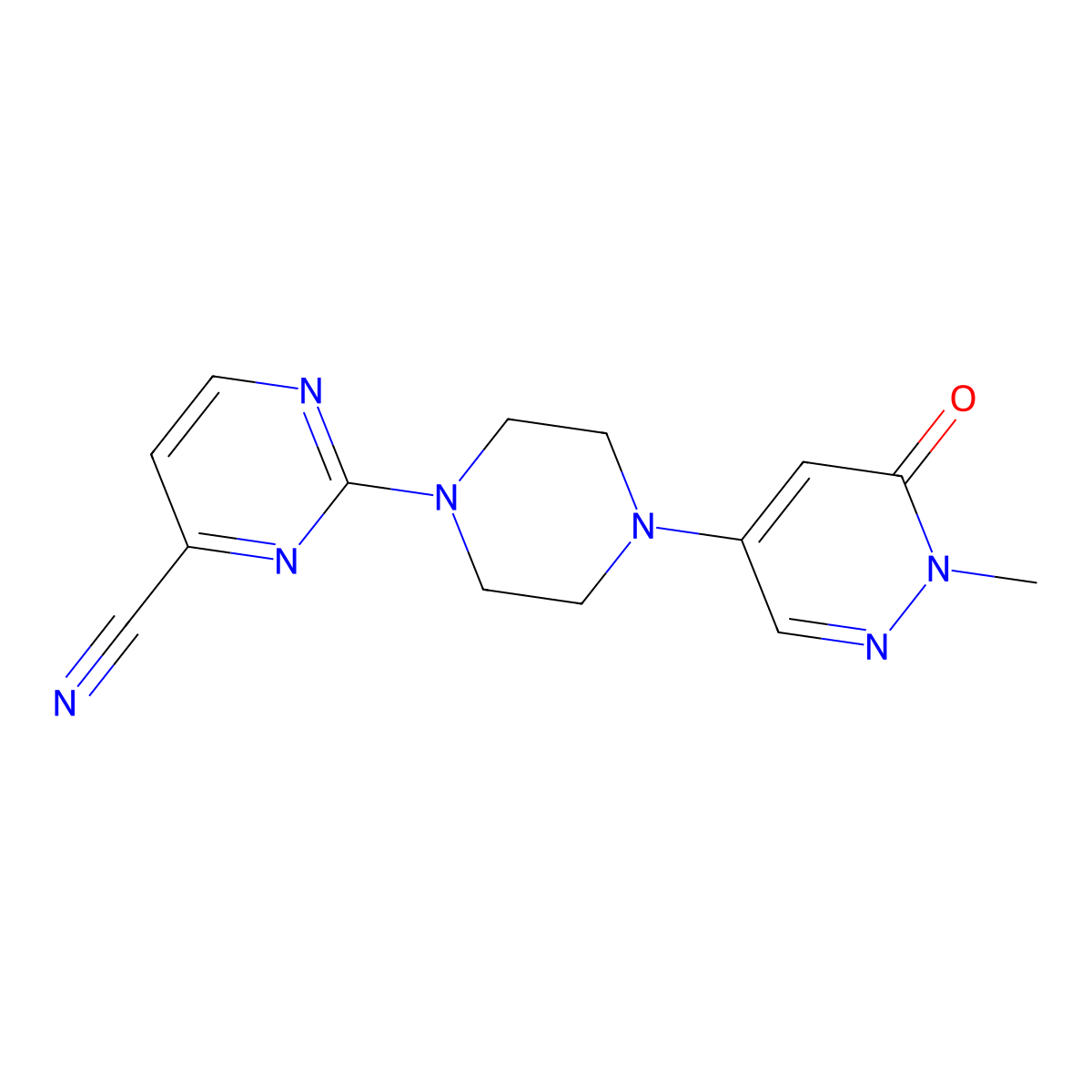 2-[4-(1-Methyl-6-oxo-1,6-dihydropyridazin-4-yl)piperazin-1-yl]pyrimidine-4-carbonitrile molecular structure, CAS 3030819-72-5