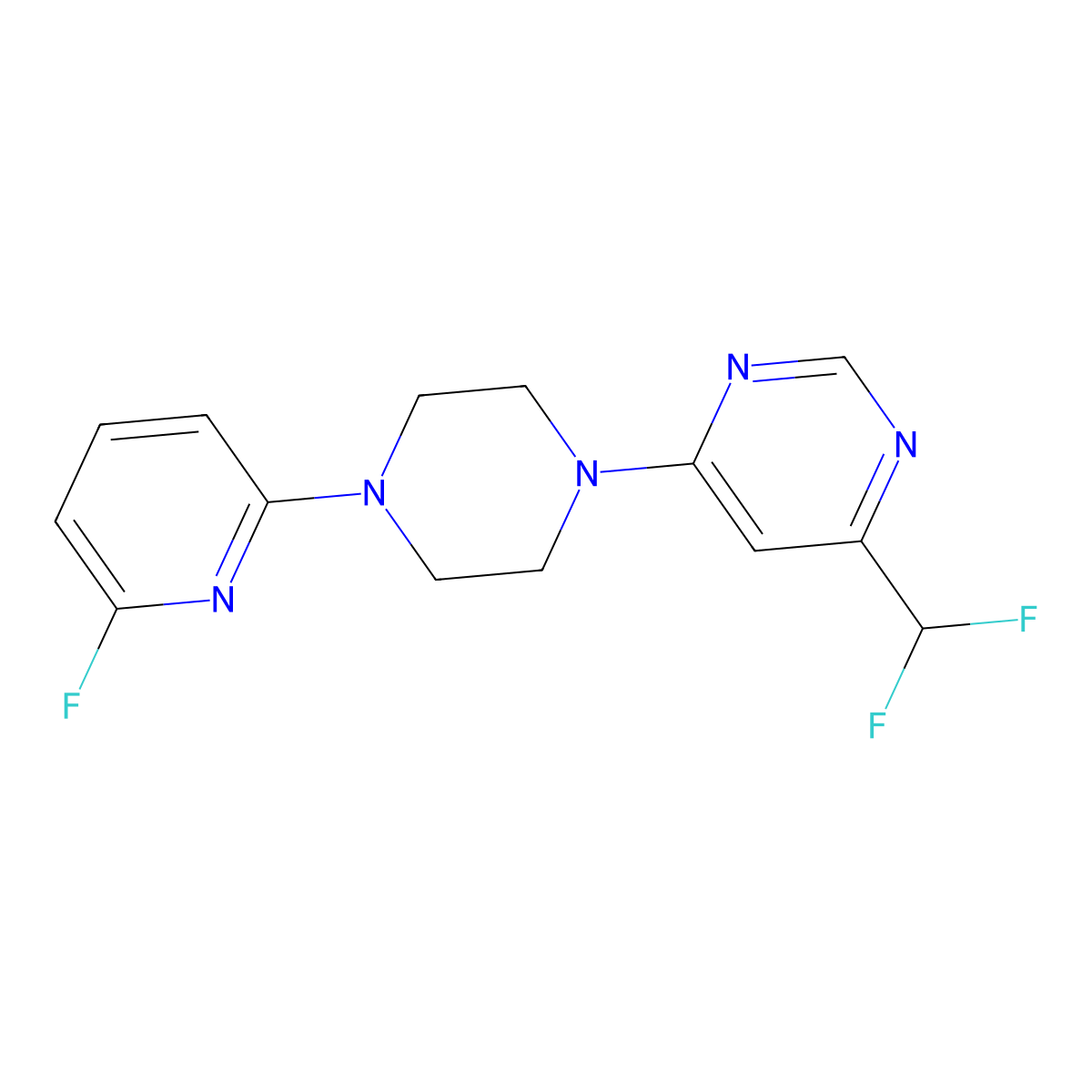 4-(Difluoromethyl)-6-[4-(6-fluoropyridin-2-yl)piperazin-1-yl]pyrimidine molecular structure, CAS 3030819-73-6