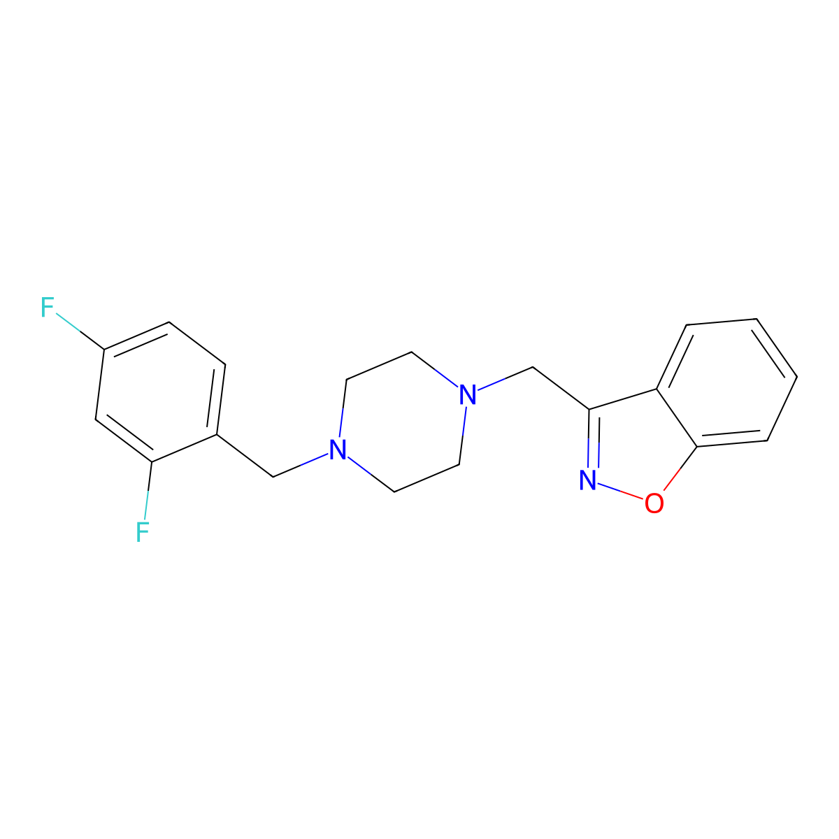 3-({4-[(2,4-Difluorophenyl)methyl]piperazin-1-yl}methyl)-1,2-benzoxazole molecular structure, CAS 3030819-77-0