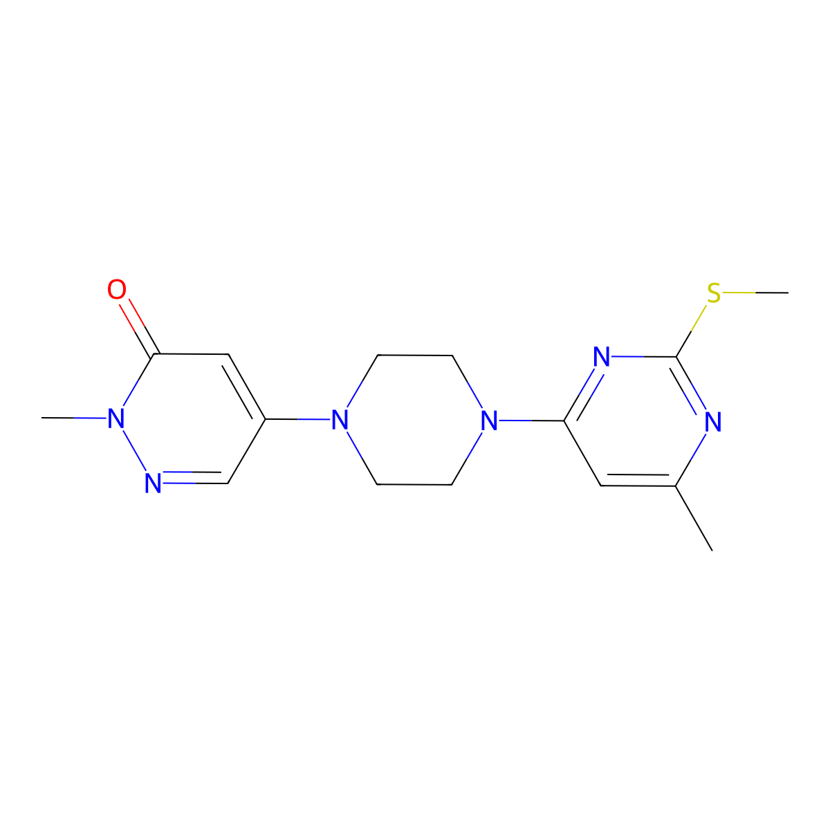 2-Methyl-5-{4-[6-methyl-2-(methylsulfanyl)pyrimidin-4-yl]piperazin-1-yl}-2,3-dihydropyridazin-3-one molecular structure, CAS 3030819-80-5