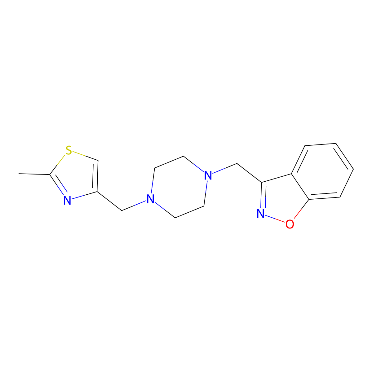3-({4-[(2-Methyl-1,3-thiazol-4-yl)methyl]piperazin-1-yl}methyl)-1,2-benzoxazole molecular structure, CAS 3030819-82-7