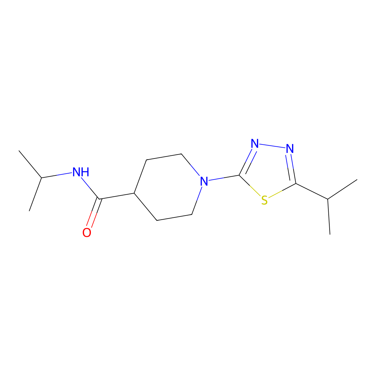 N-(propan-2-yl)-1-[5-(propan-2-yl)-1,3,4-thiadiazol-2-yl]piperidine-4-carboxamide molecular structure, CAS 3030819-83-8