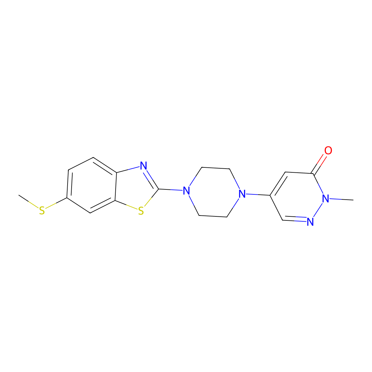 2-Methyl-5-{4-[6-(methylsulfanyl)-1,3-benzothiazol-2-yl]piperazin-1-yl}-2,3-dihydropyridazin-3-one molecular structure, CAS 3030819-93-0