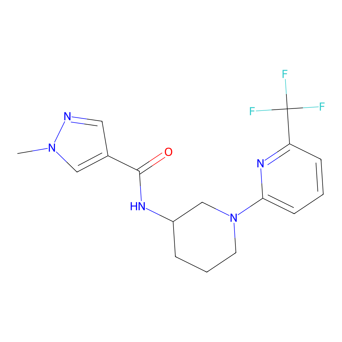 1-methyl-N-{1-[6-(trifluoromethyl)pyridin-2-yl]piperidin-3-yl}-1H-pyrazole-4-carboxamide molecular structure, CAS 3030819-95-2