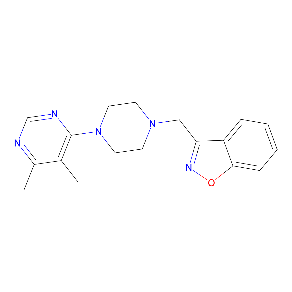 3-{[4-(5,6-Dimethylpyrimidin-4-yl)piperazin-1-yl]methyl}-1,2-benzoxazole molecular structure, CAS 3030820-02-8