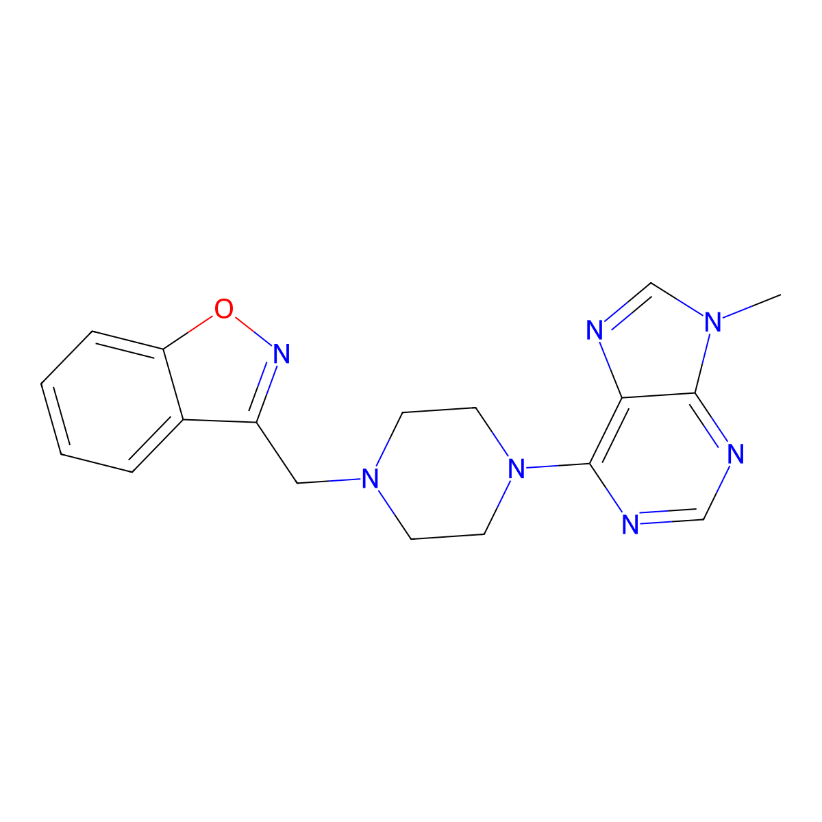 6-{4-[(1,2-benzoxazol-3-yl)methyl]piperazin-1-yl}-9-methyl-9H-purine molecular structure, CAS 3030820-03-9