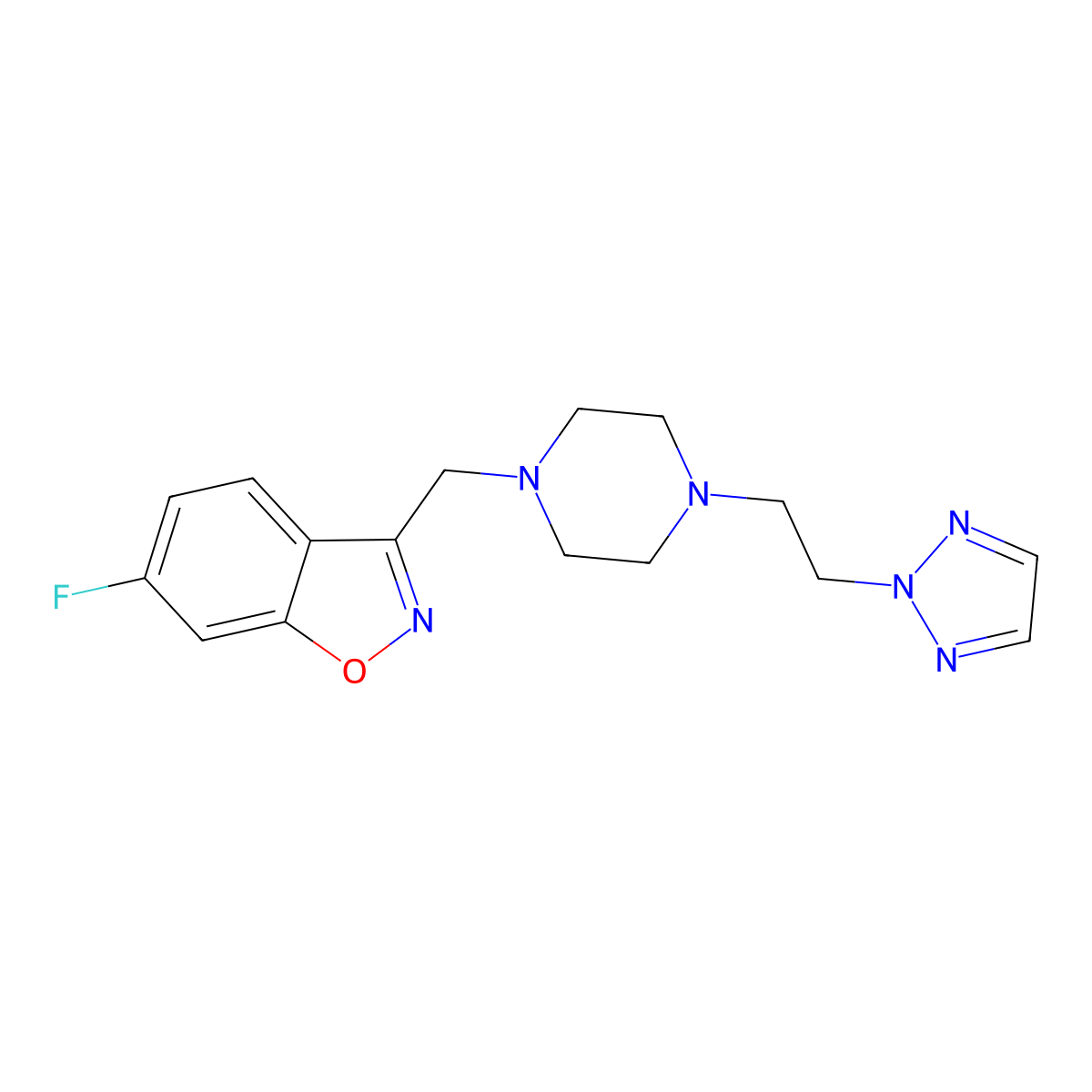 6-fluoro-3-({4-[2-(2H-1,2,3-triazol-2-yl)ethyl]piperazin-1-yl}methyl)-1,2-benzoxazole molecular structure, CAS 3030820-18-6
