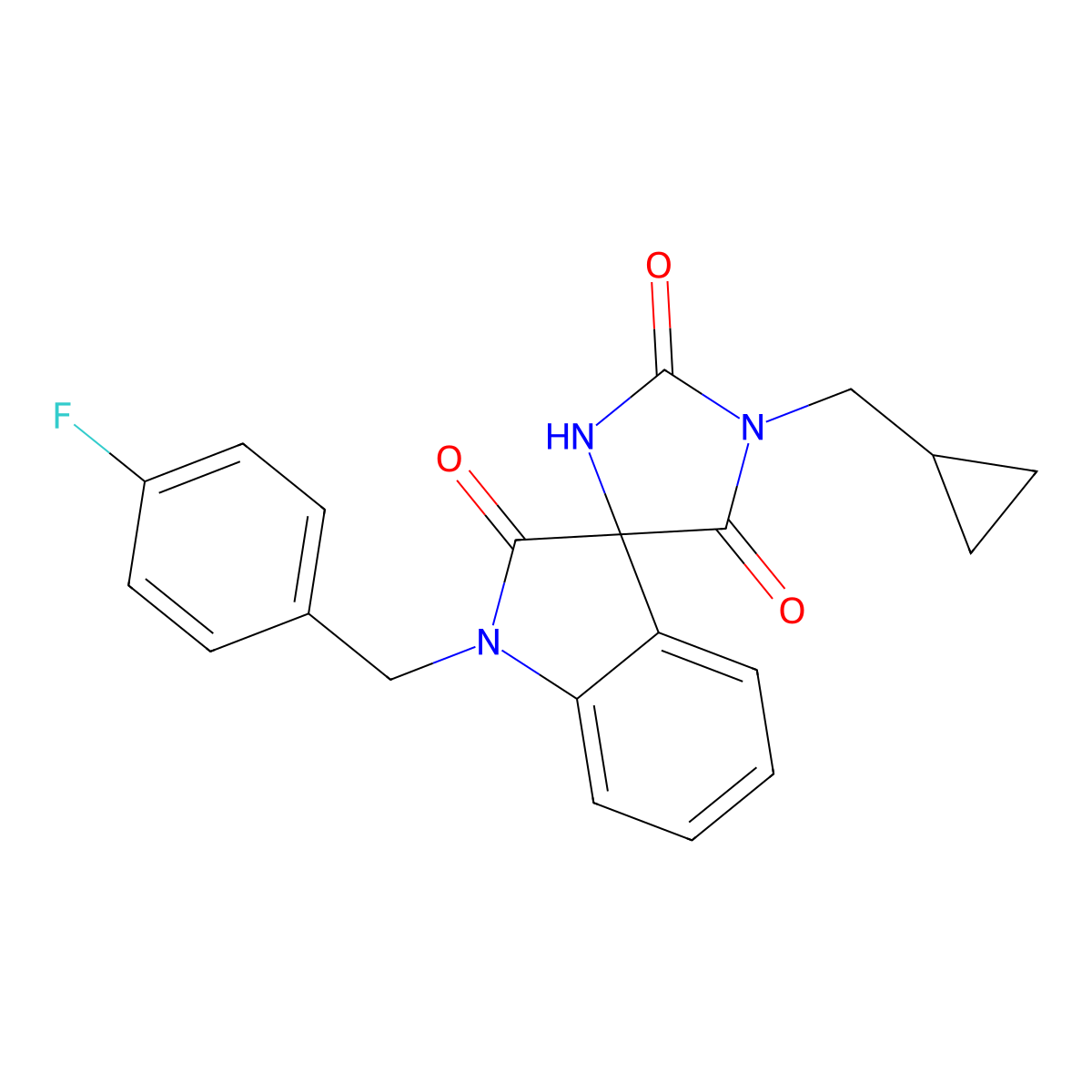 3-(Cyclopropylmethyl)-1'-[(4-fluorophenyl)methyl]spiro[imidazolidine-5,3'-indole]-2,2',4-trione molecular structure, CAS 3030820-22-2