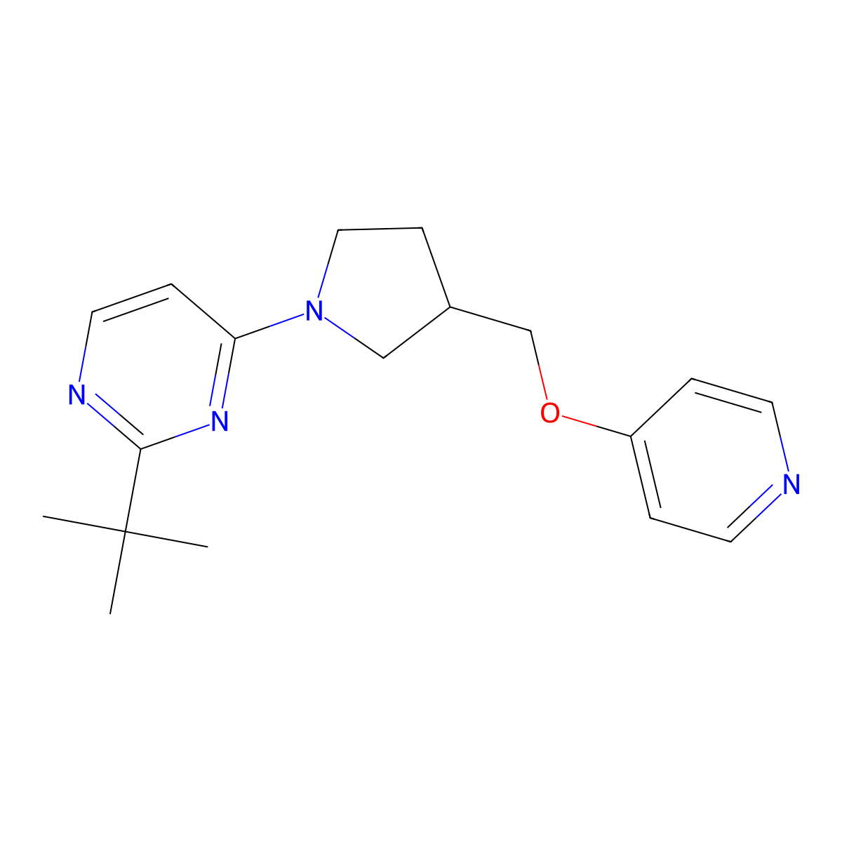 2-Tert-butyl-4-{3-[(pyridin-4-yloxy)methyl]pyrrolidin-1-yl}pyrimidine molecular structure, CAS 3030821-32-7
