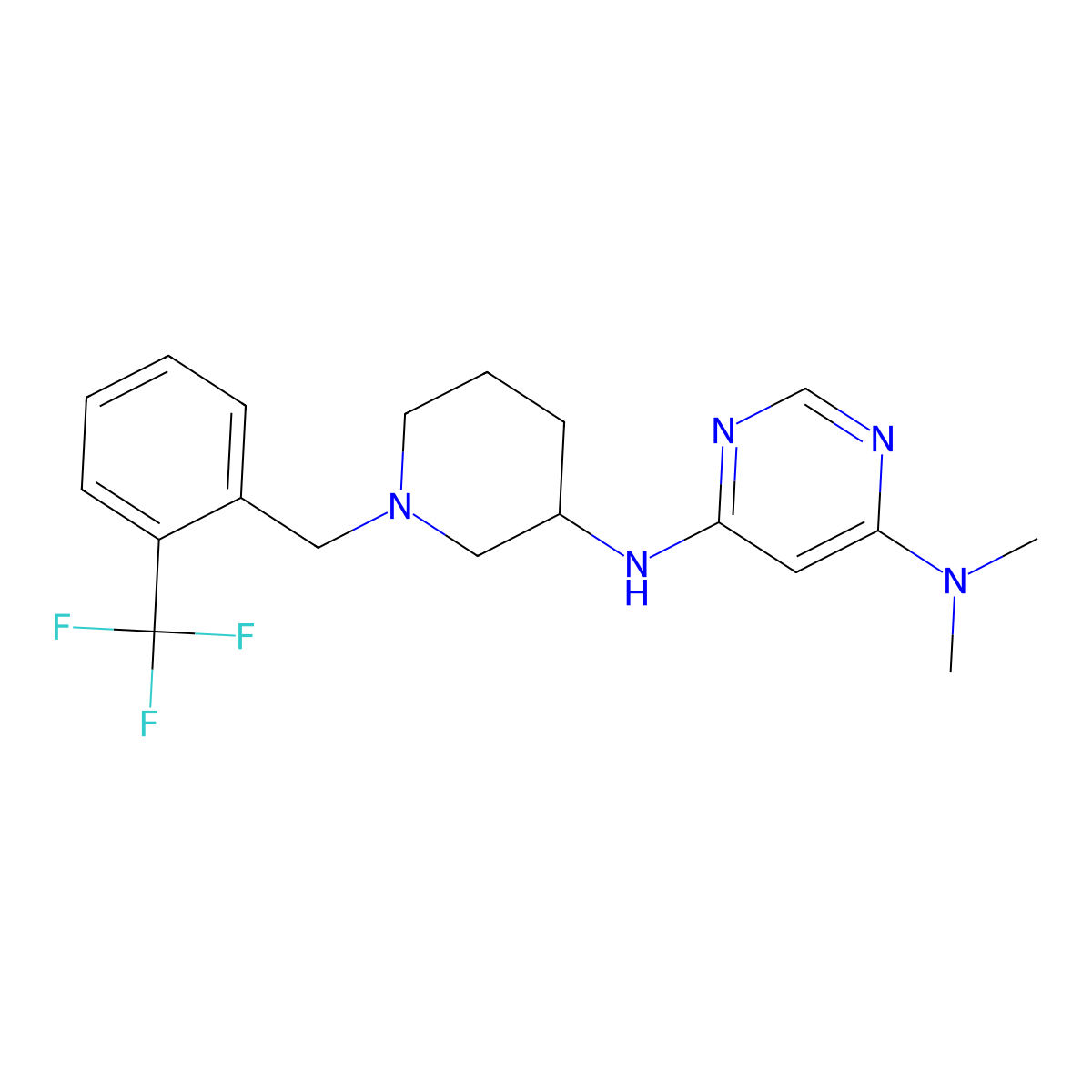 4-N,4-N-dimethyl-6-N-[1-[[2-(trifluoromethyl)phenyl]methyl]piperidin-3-yl]pyrimidine-4,6-diamine molecular structure, CAS 3030821-35-0