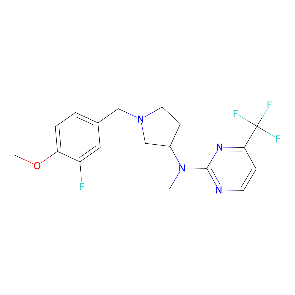 N-[1-[(3-fluoro-4-methoxyphenyl)methyl]pyrrolidin-3-yl]-N-methyl-4-(trifluoromethyl)pyrimidin-2-amine molecular structure, CAS 3030821-44-1