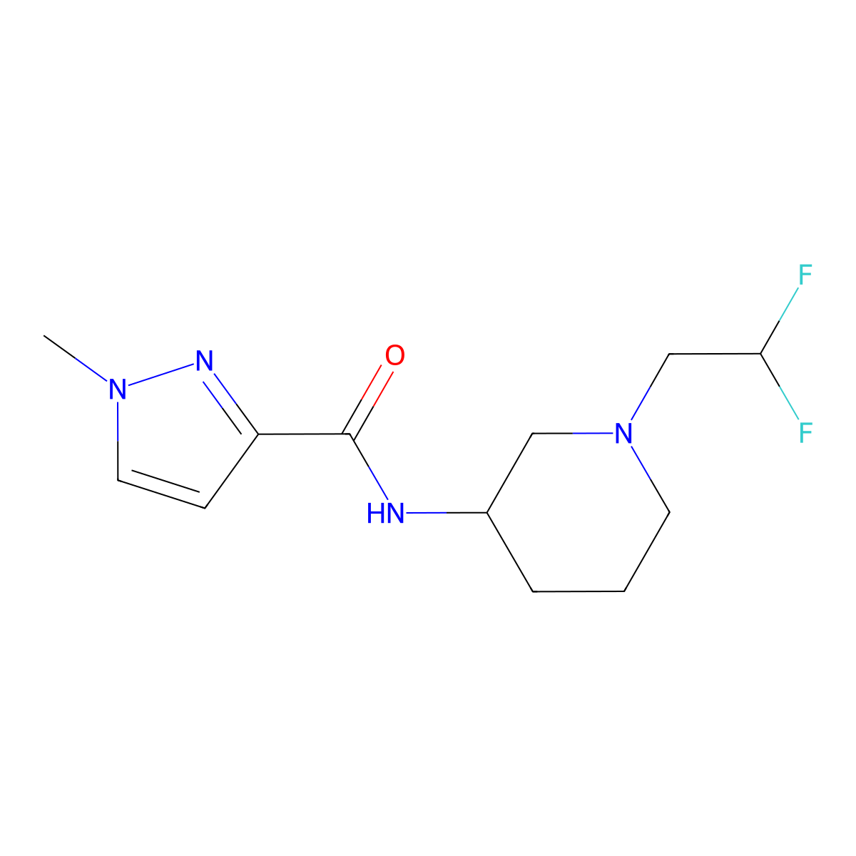 N-[1-(2,2-difluoroethyl)piperidin-3-yl]-1-methyl-1H-pyrazole-3-carboxamide molecular structure, CAS 3030821-46-3